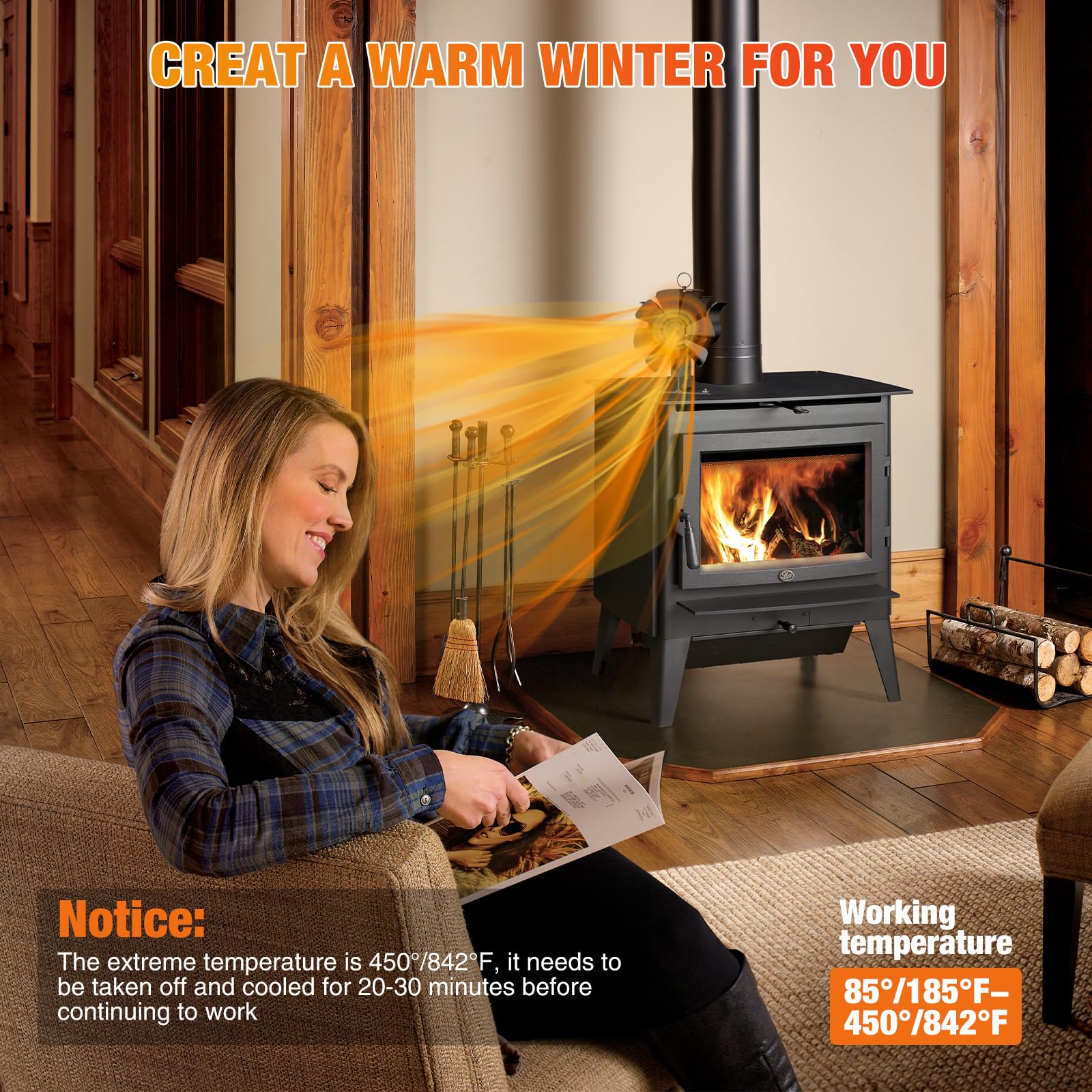 Log Burner Fan Silent Upgrade 8 Blades Mini Heat Powered Stove Fan for Wood  Log Burning Fireplace Stove Fire Fan with Integrated Thermometer Eco Fans  Circulation Efficient Heat Distribution : Amazon.co.uk: DIY