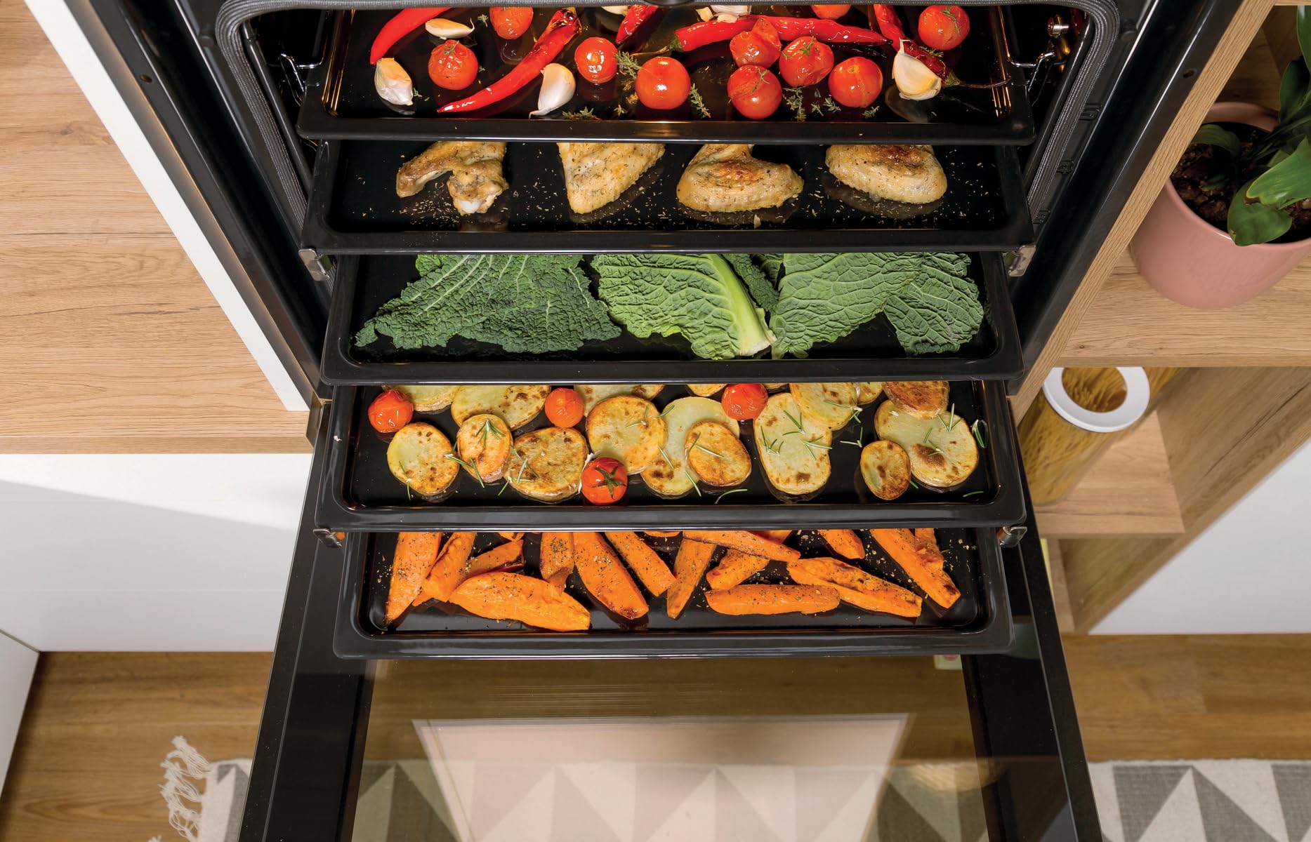 Gorenje Einbauherd-Set Heißluft 77L Glaskeramik-Kochfeld Inox ExtraSteam GentleClose EcoClean AirFry PizzaMode PerfectGrill Teleskopauszüge