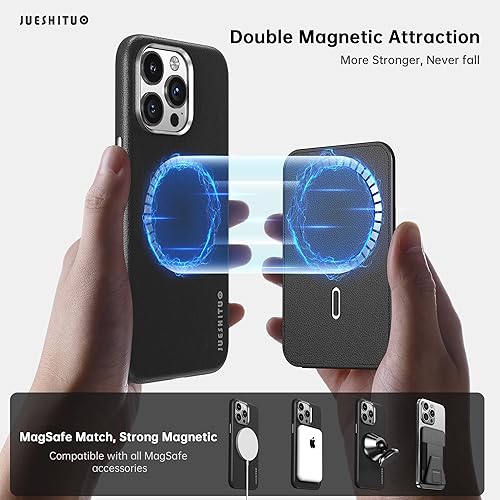 Miniatura 3 de JUESHITUO Funda magnética para iPhone 15 Pro Max con tarjetero cartera magnética súper fuerte con soporte compatible protección contra caídas de
