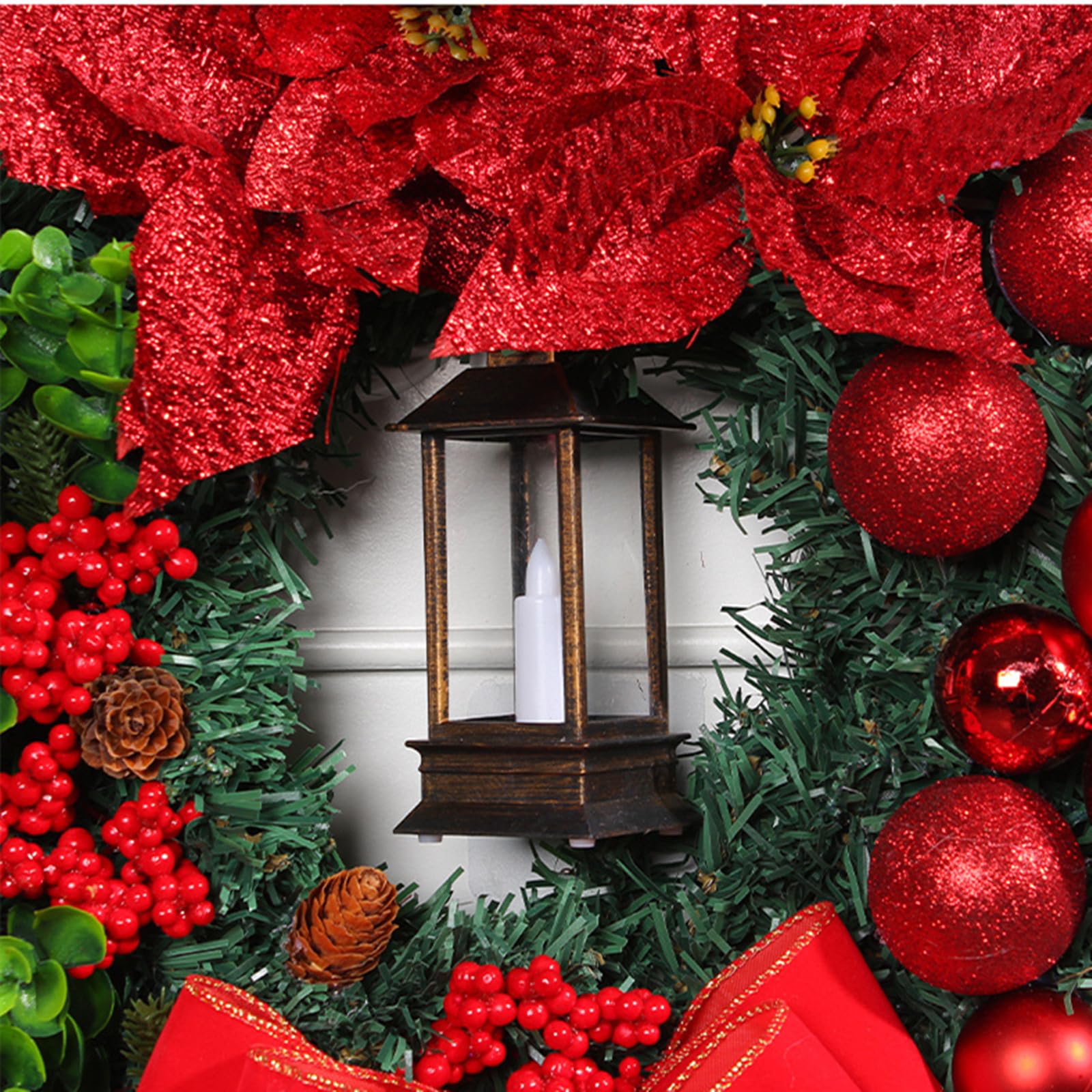 40CM Ghirlanda di Natale per Porta, Ghirlanda per Porta con Luce a Led, Artificiale Riutilizzabile per Decorazioni Natalizie, Parete,Finestra