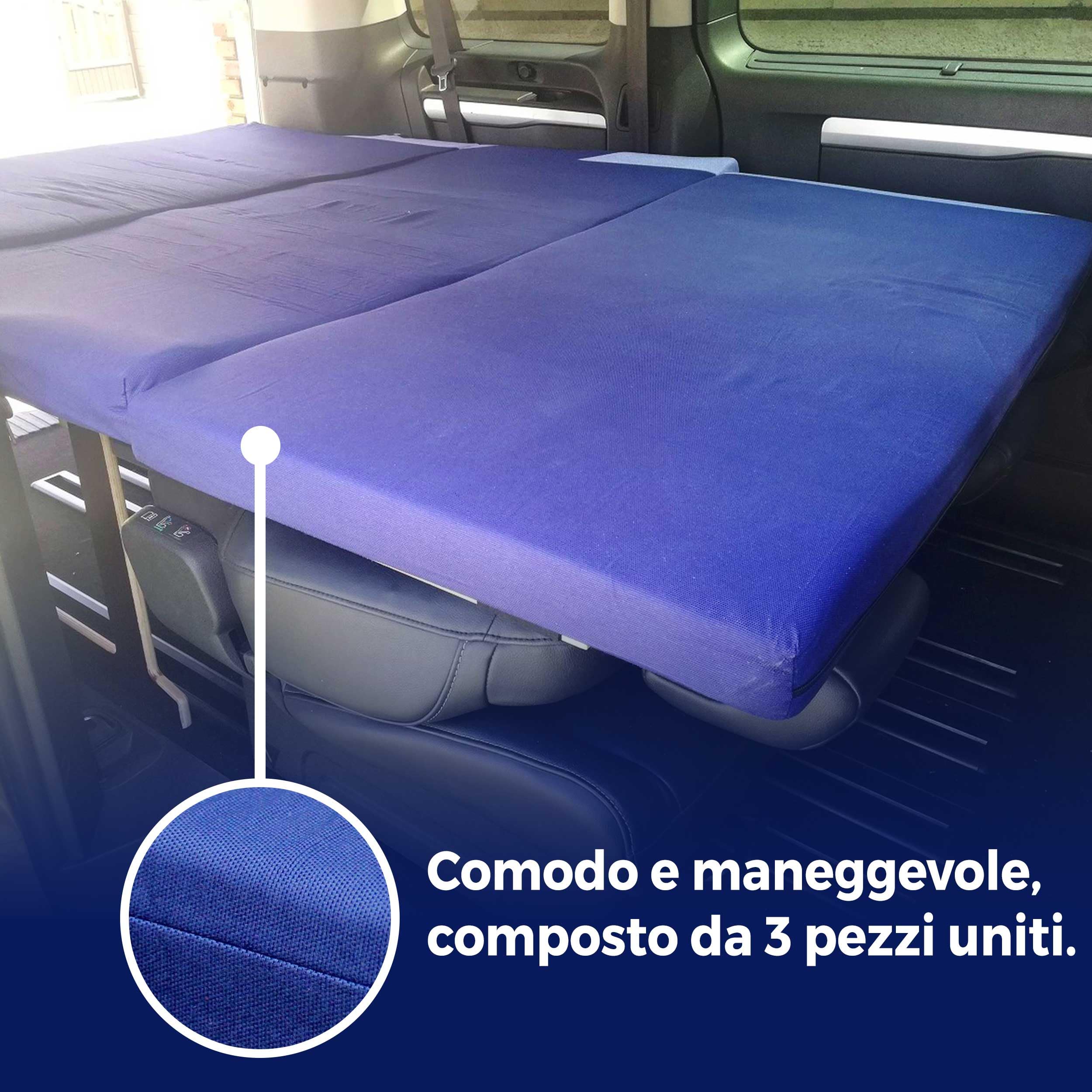 Materasso Pieghevole per Furgone Camper di MEDIA Dimensione, Compatibile con Vari Veicoli, Rigido Ad Alta Densità, Blu Scuro, Sfoderabile e Lavabile