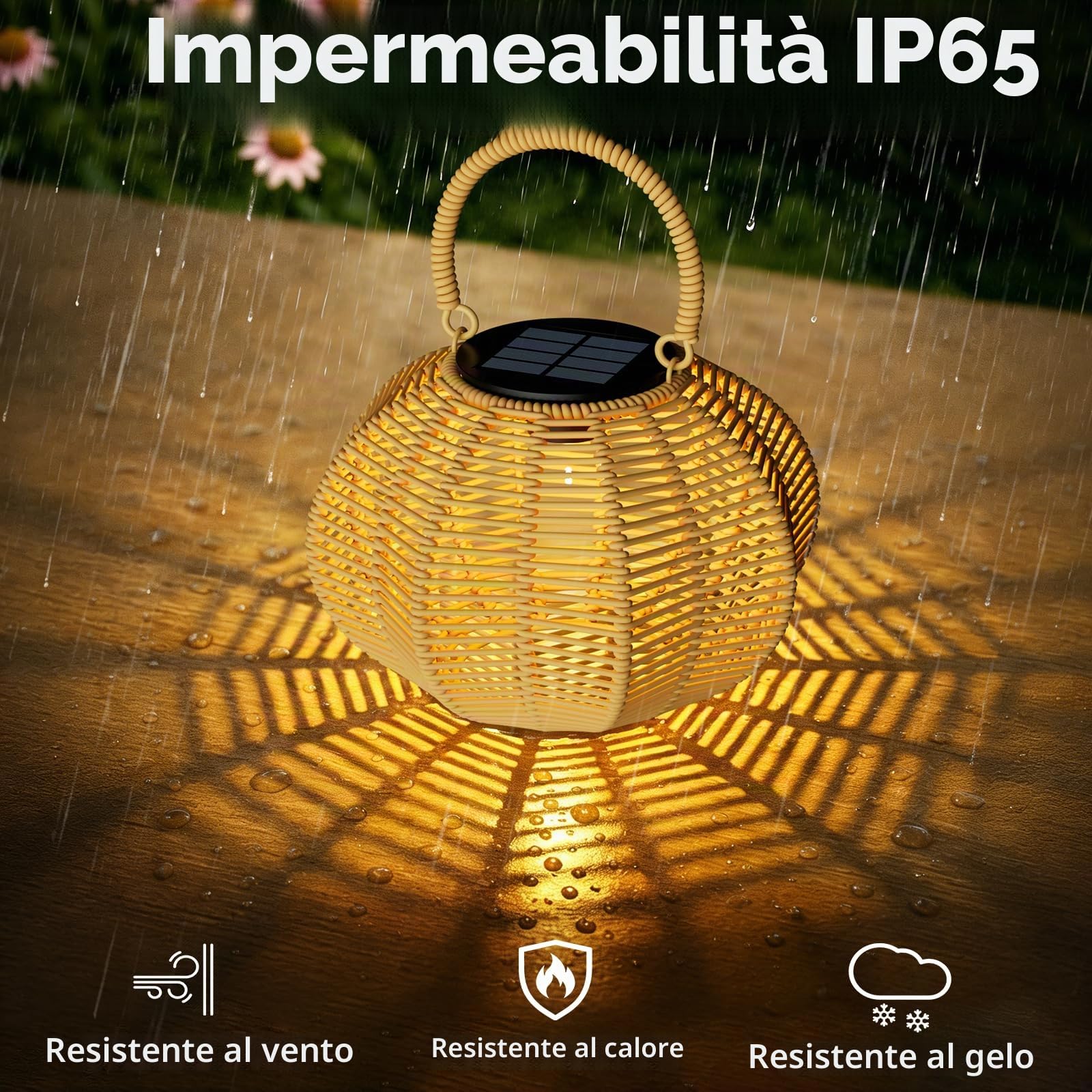 Lanterne Solari da Esterno a Forma di Zucca Intreccio Manuale in Rattan Naturale, Lampada Solare da Esterno con Luce Calda e Sensore Automatico, IP65 per Giardino Terrazzo Cortile, 2 Pezzi