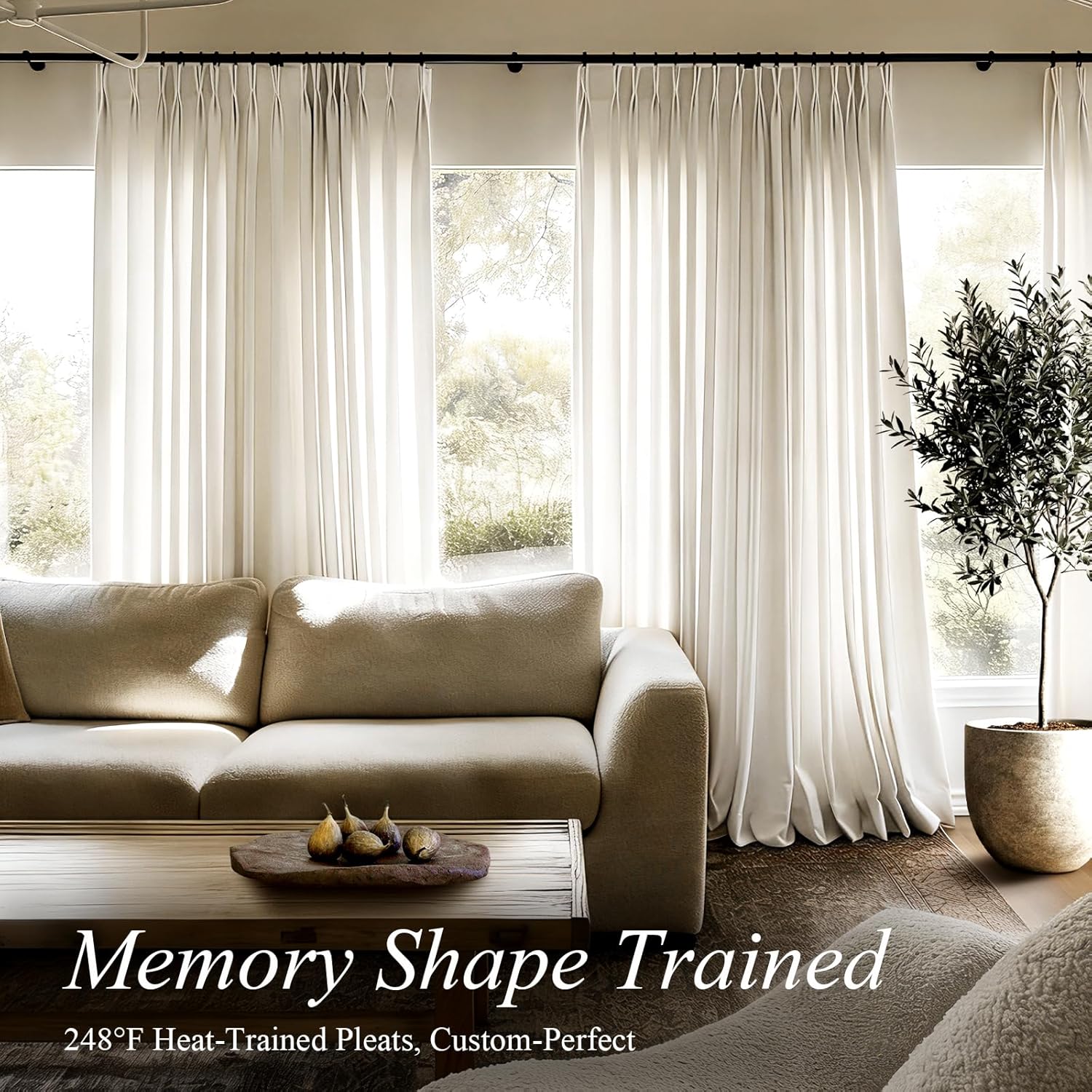 pinch pleated linen curtains 90 inch length for living room & bedroom, natural light filtering pleat drapes, memory trained semi-sheer window curtain with hooks for farmhouse, 2 panels 40\\\\\\\"wx90\\\\\\\"l natural 40\\\\\\\"w x 90\\\\\\\"l (pack of 2)