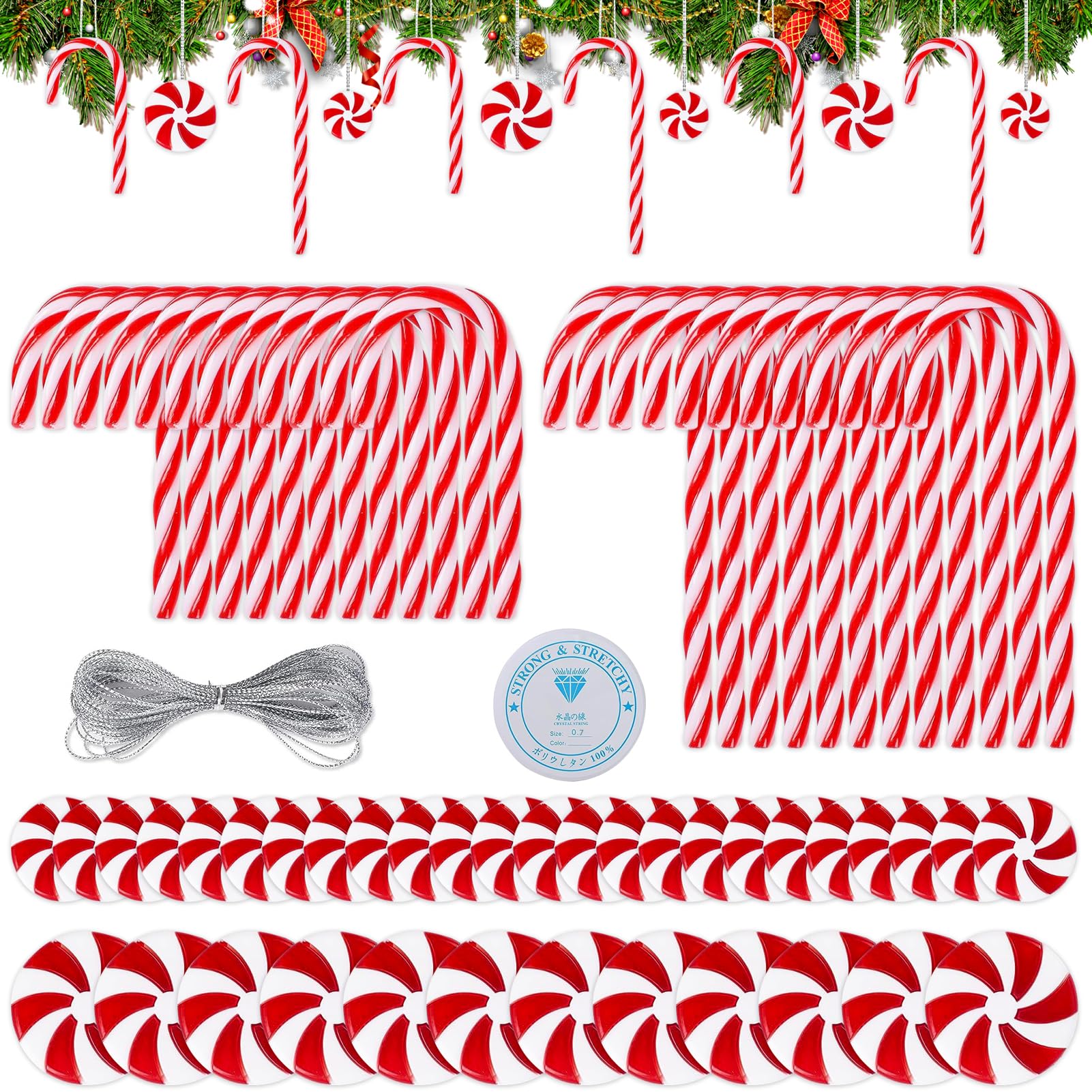 Déco De Noël - Lot De 12 Ornements à Paillettes Rouges En Forme De Sucre D'orge Pour Sapin - 9
