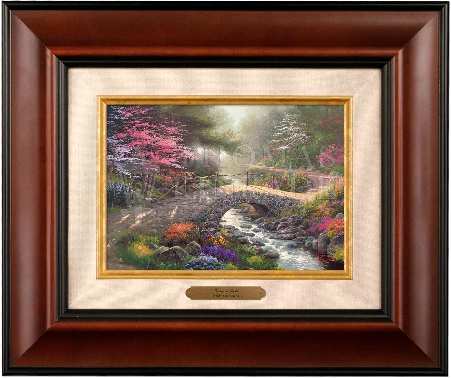 Thomas Kinkade Bridge Faith Brushwork (Burl Frame)