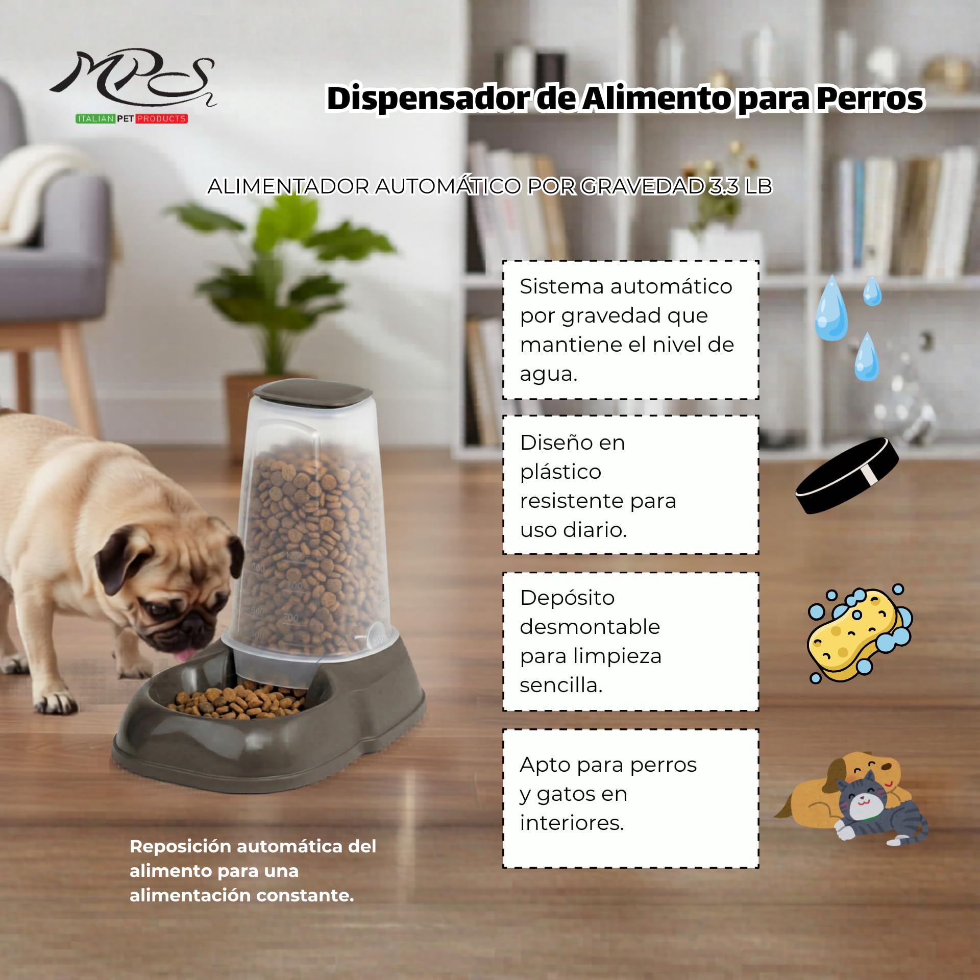 Arquivet Dispensador de pienso - Maya - Perros Gatos Mascotas - 1.500 g