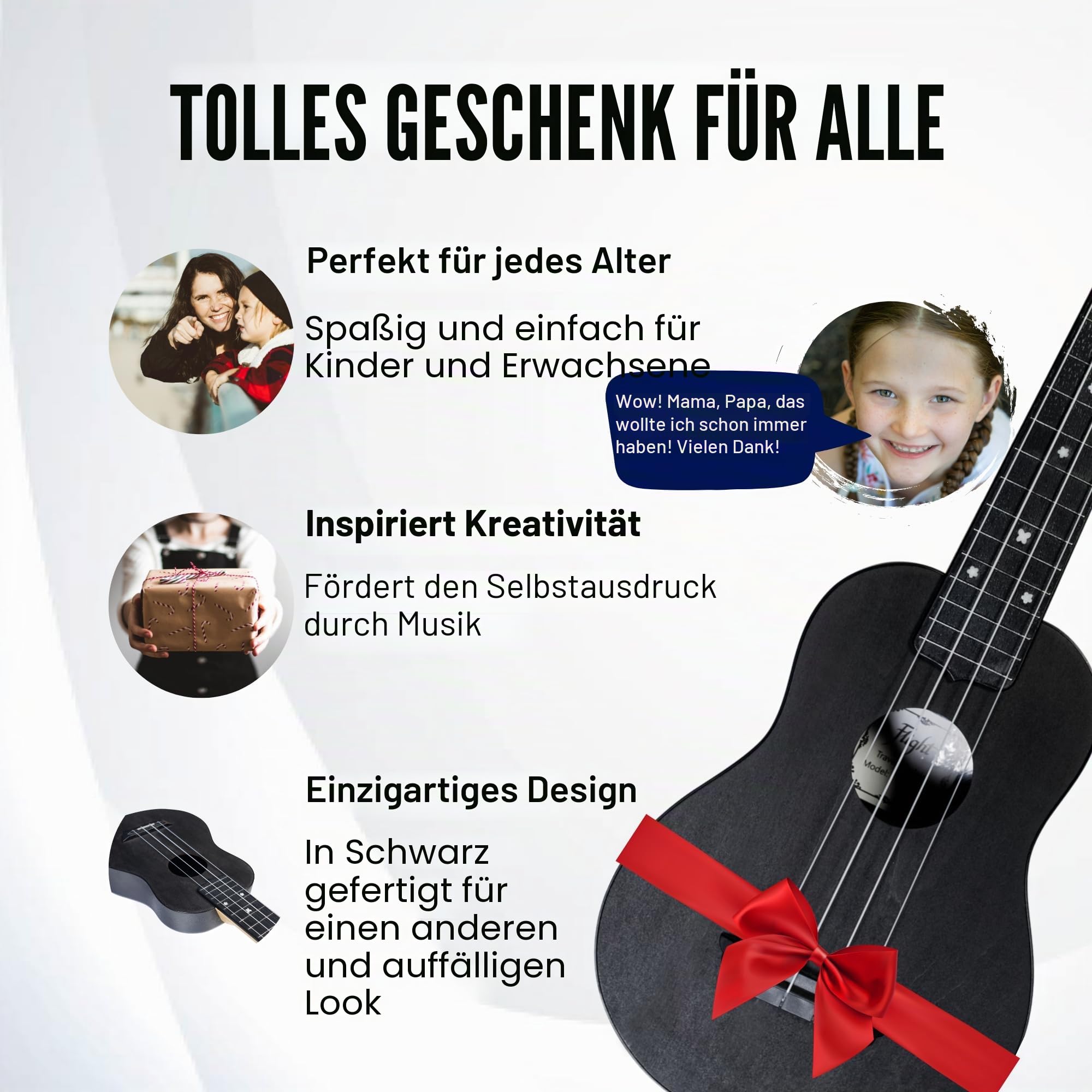 Flight, 4-saitige Travel Series Sopran-Ukulele, schwarz (TUS-35 BK)