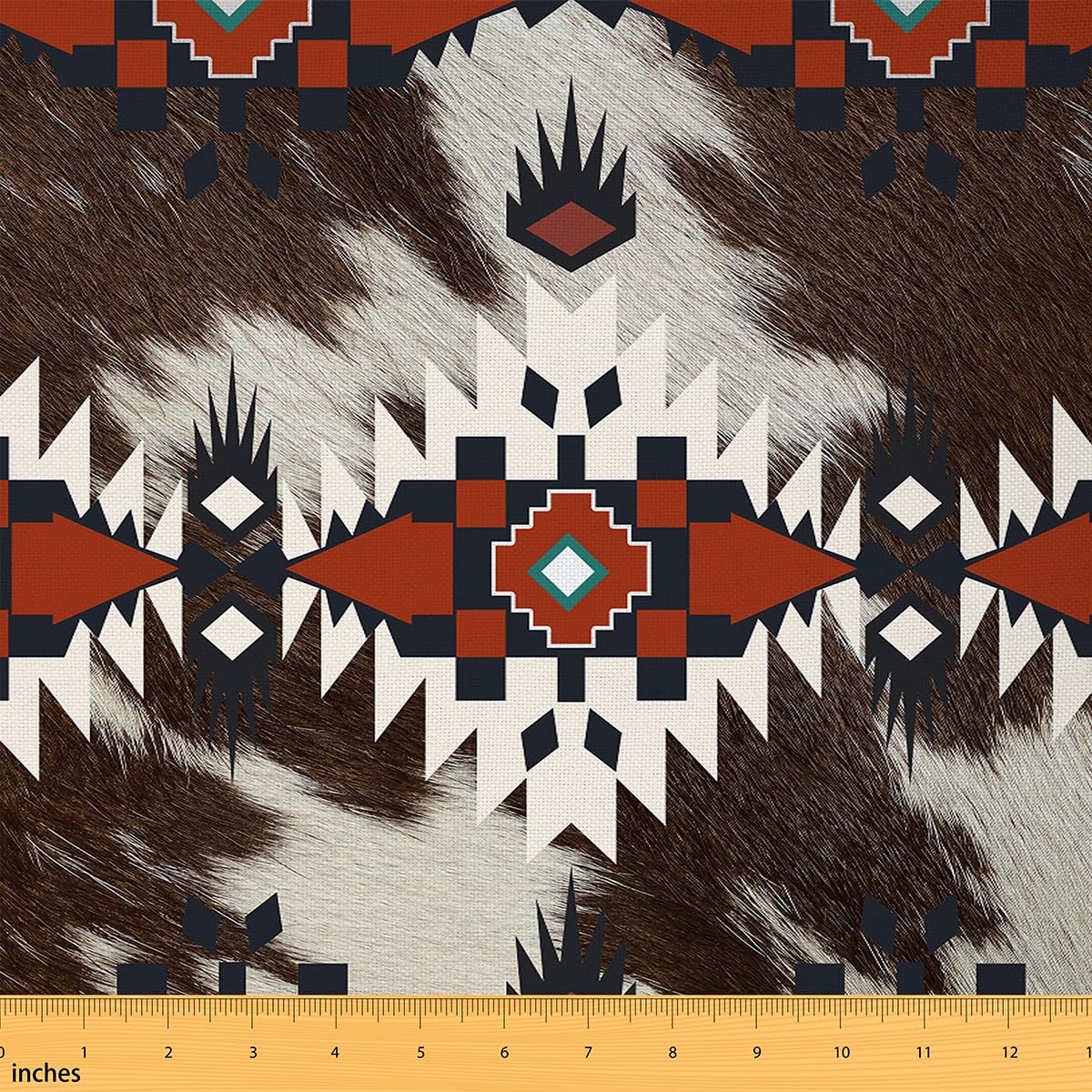 Loussiesd Western Boho Fabric by The Yard Red Brown Cowhide Aztec Upholstery Fabric for Kids Cow Fur Print Decorative Waterproof Outdoor Fabric Ethnic 5 Yards (L460*W150cm) — image 1