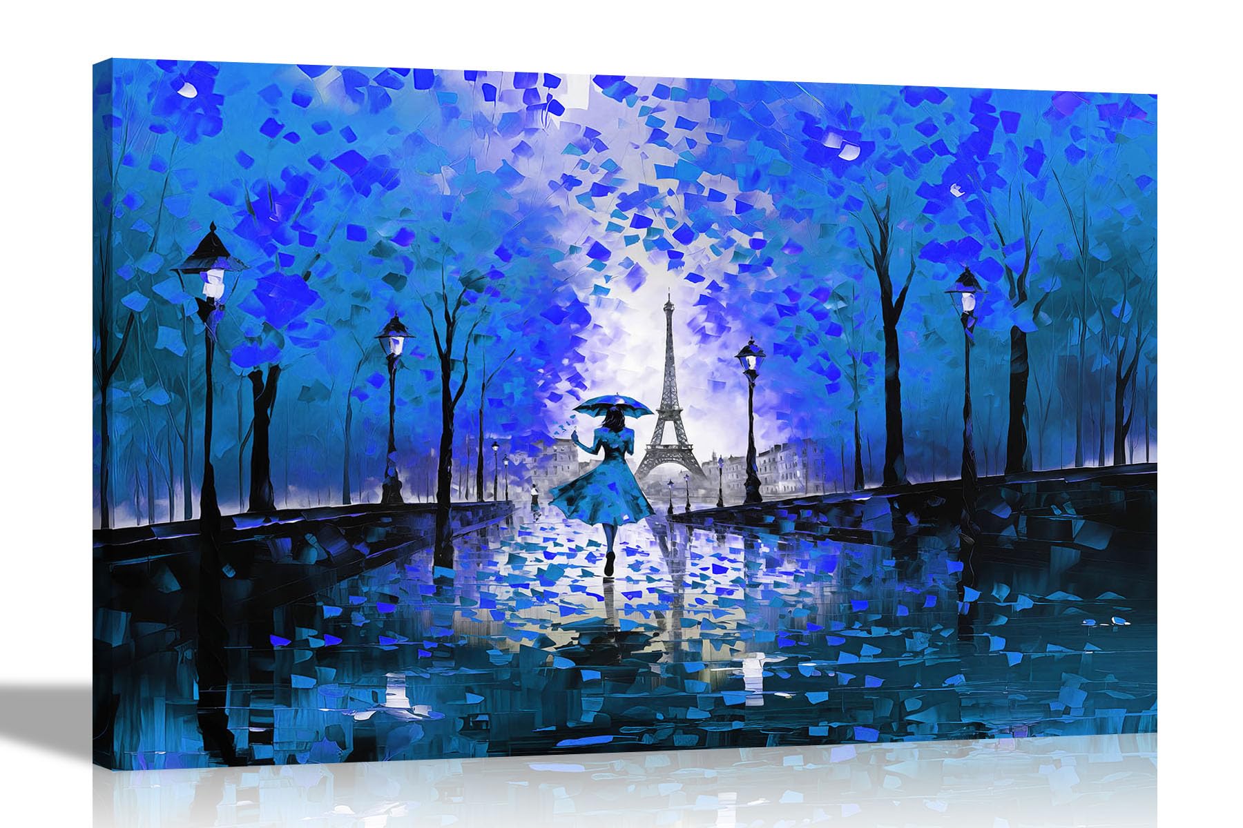 Artley Prints Blue - Autumn Stroll In Paris Canvas Wall Art Prints | Abstract City Pictures | Framed And Ready To Hang 76 X 50Cm (30 X 20 Inches)