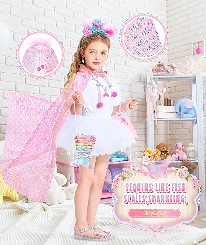 Miniatura 4 de Disfraz de princesa para niñas pequeñas, capa de princesa de sirena para niñas de 3 a 6 años, juguetes de regalo