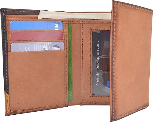 Miniatura 4 de CAZORO Billeteras de cuero real para hombres con bloqueo RFID, billetera delgada y triple plegable con ranuras para tarjetas y ventana para