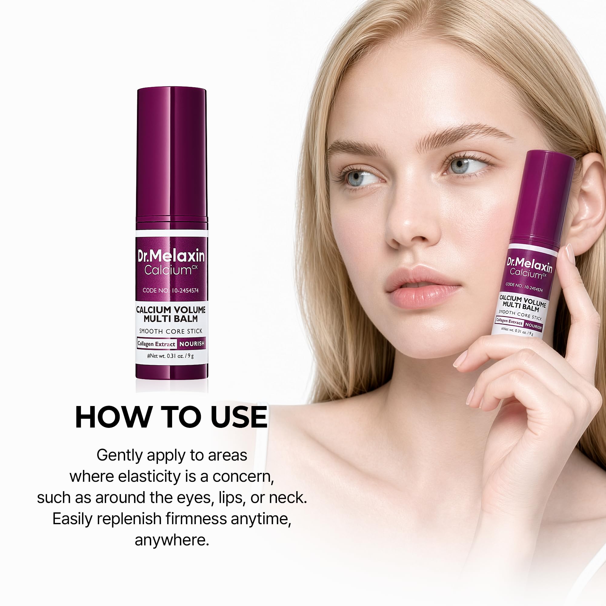 Dr.Melaxin Collagen Multi Balm Stick, stick coréen anti-rides au calcium et à l’adénosine pour les yeux, le cou et le visage, Raffermissant au collagène (Blanc, 9 g)