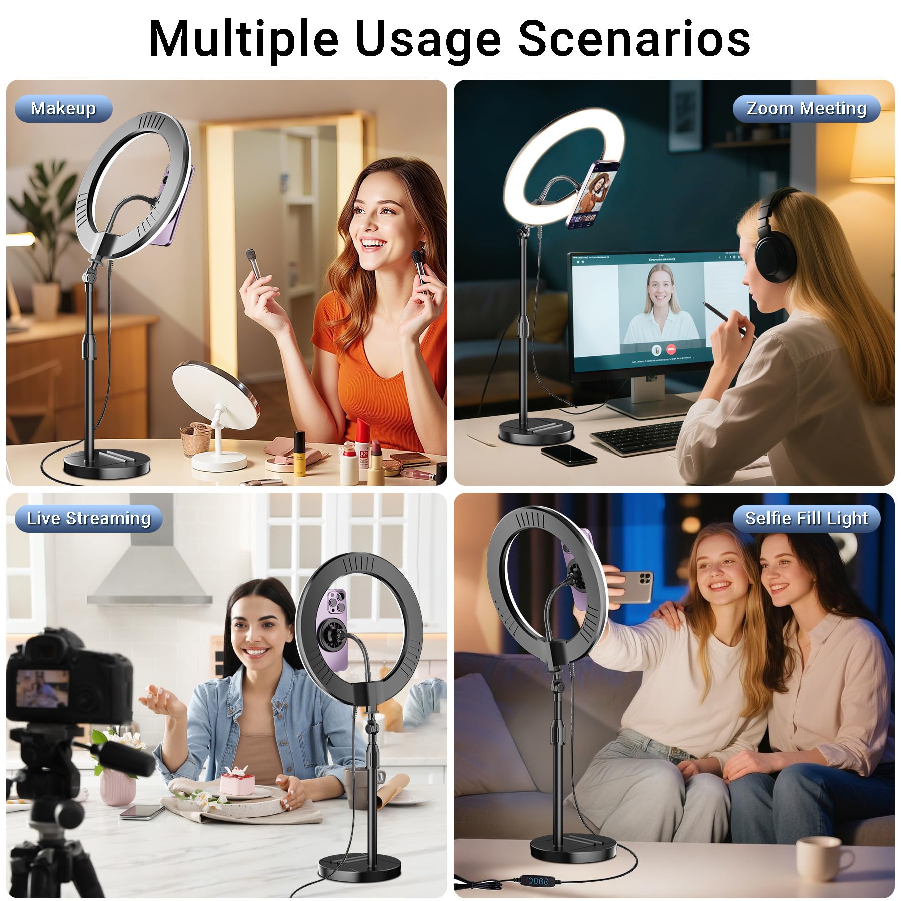 Luce ad anello da scrivania con supporto magnetico per telefono, kit di illuminazione per videoconferenze e podcast da 25,4 cm, per monitor del computer portatile, zoom e streaming di chiamate, luce