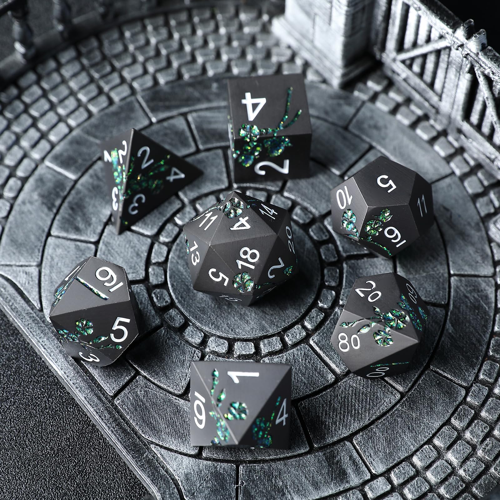 Elifel Metal DND Dice Set 7 PCS Flower Metallic Heavy Solid D&D Dice Set for Dungeons and Dragon TTRPG Tabletop Role Playing Game - Image 3