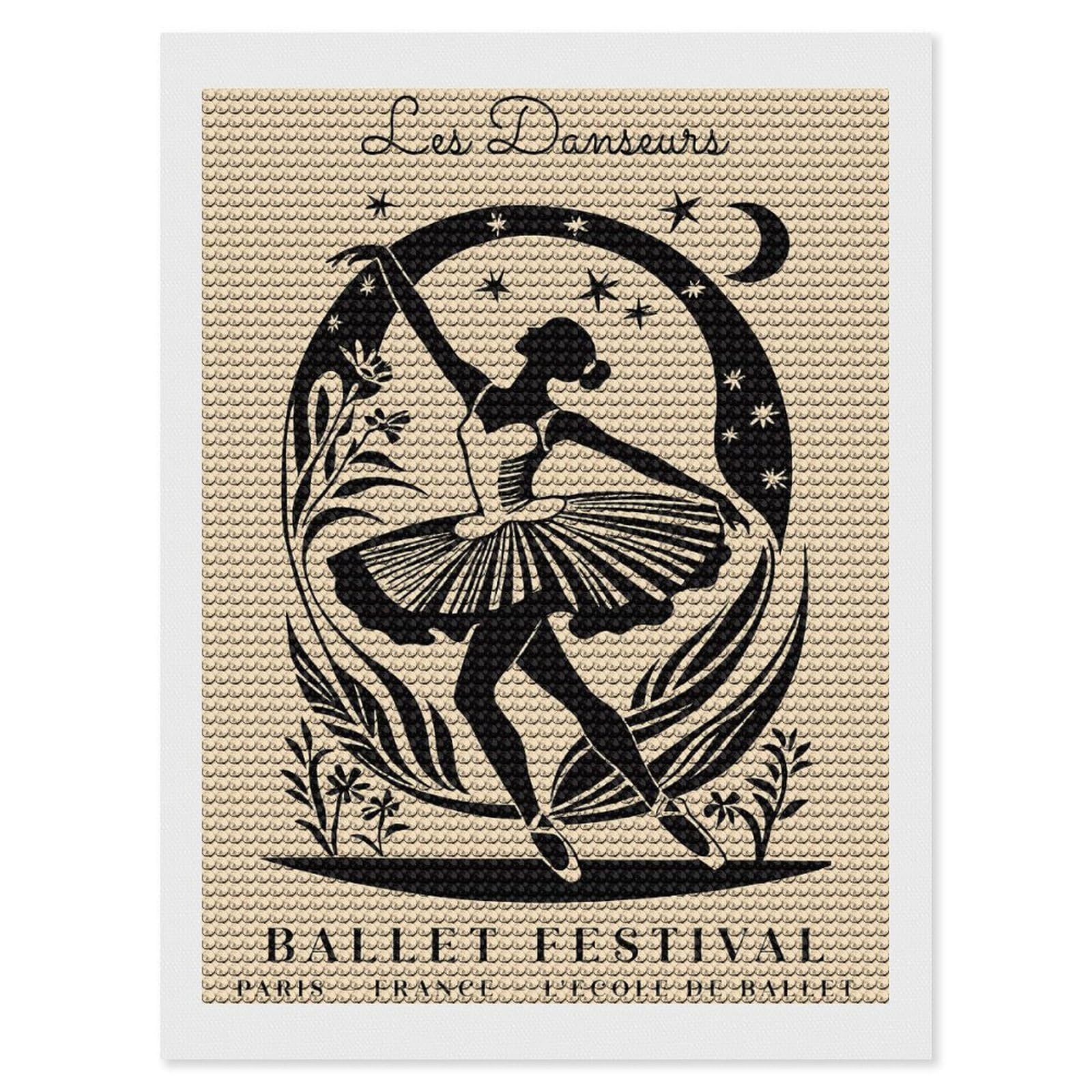 Junmoney Les Danseurs Ballet Festival DIY Diamond Art Canvas Kit 12"x16", Simple to Start, Fun Craft Experience, Modern Decor, Gift Idea, Adhesive Canvas