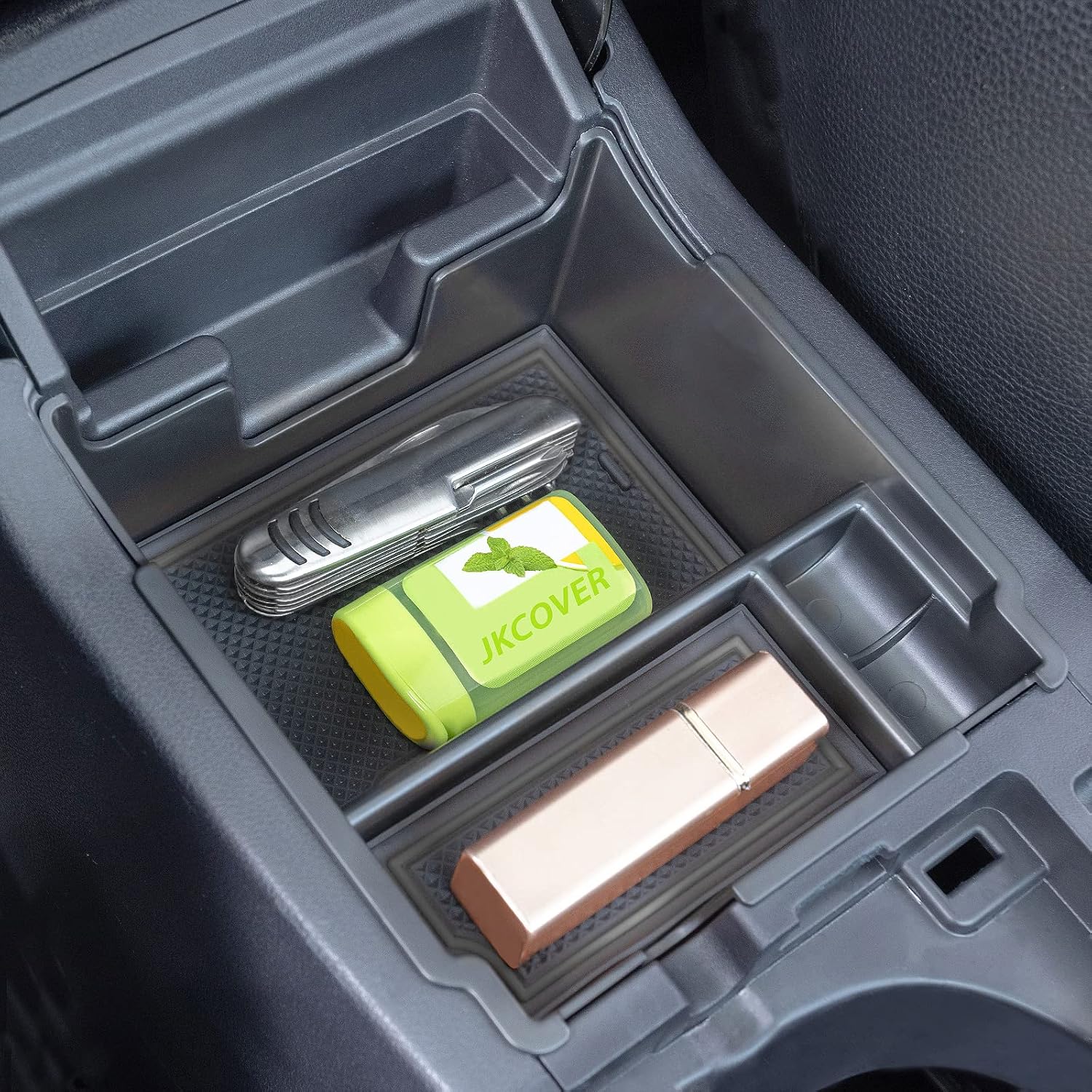 JKCOVER Center Console Organizer Tray Compatible with 2017-2022 2023 Subaru Impreza and 2018-2022 2023 Subaru Crosstrek, ABS Material Insert Armrest Storage Box Accessories, with Black Rubber Trim