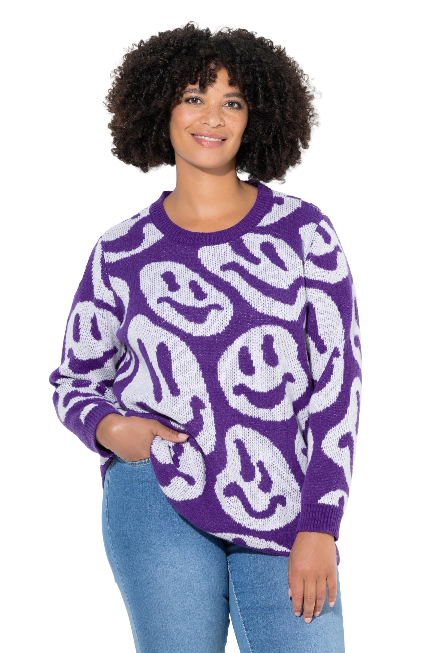 Angel of Style Damen große Größen Übergrößen Plus Size Pullover, Straight Fit, Smiley-Muster 845844