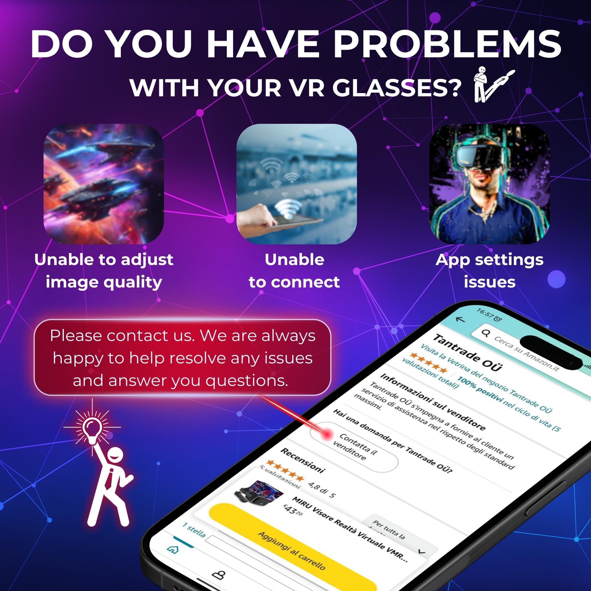 MIRU Visore Realtà Virtuale VMR700J, Occhiali 3D per Giochi e Video con Compatibilità Android e IOS, Visore VR telefono 4.7''-7'', Distanza Focale 37.5-46.5 mm, Cinghie Regolabili + Controller