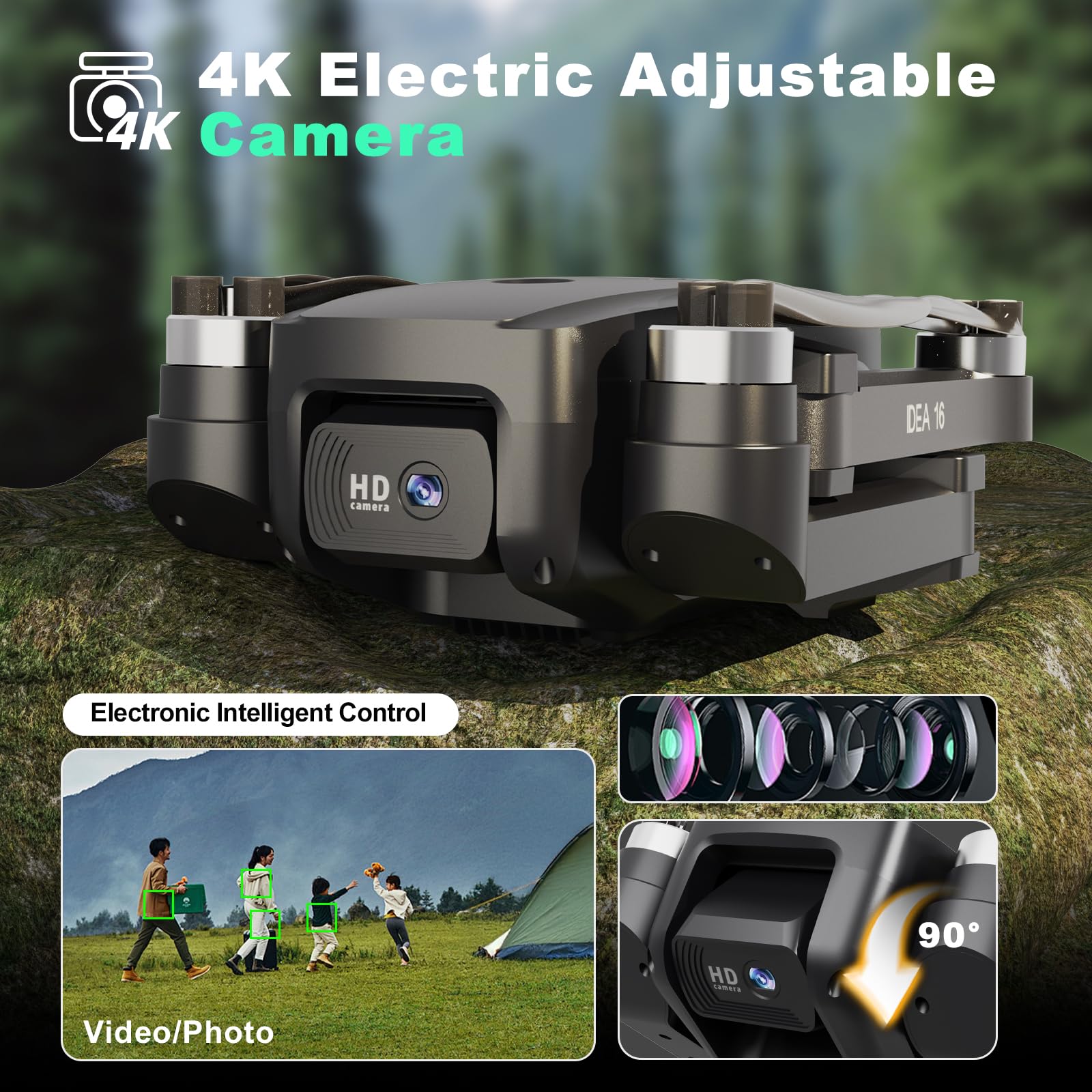 Dron z Kamerą 4k, Dron z Silnikiem Bezszczotkowym, Prędkość 40 km/h, 5GHz WIFI Drone z 2 Kamerami, 30 Minut Lotu, IDEA16 dla Dorosłych Początkujących, Quadcopter RC Pliable UAV C0