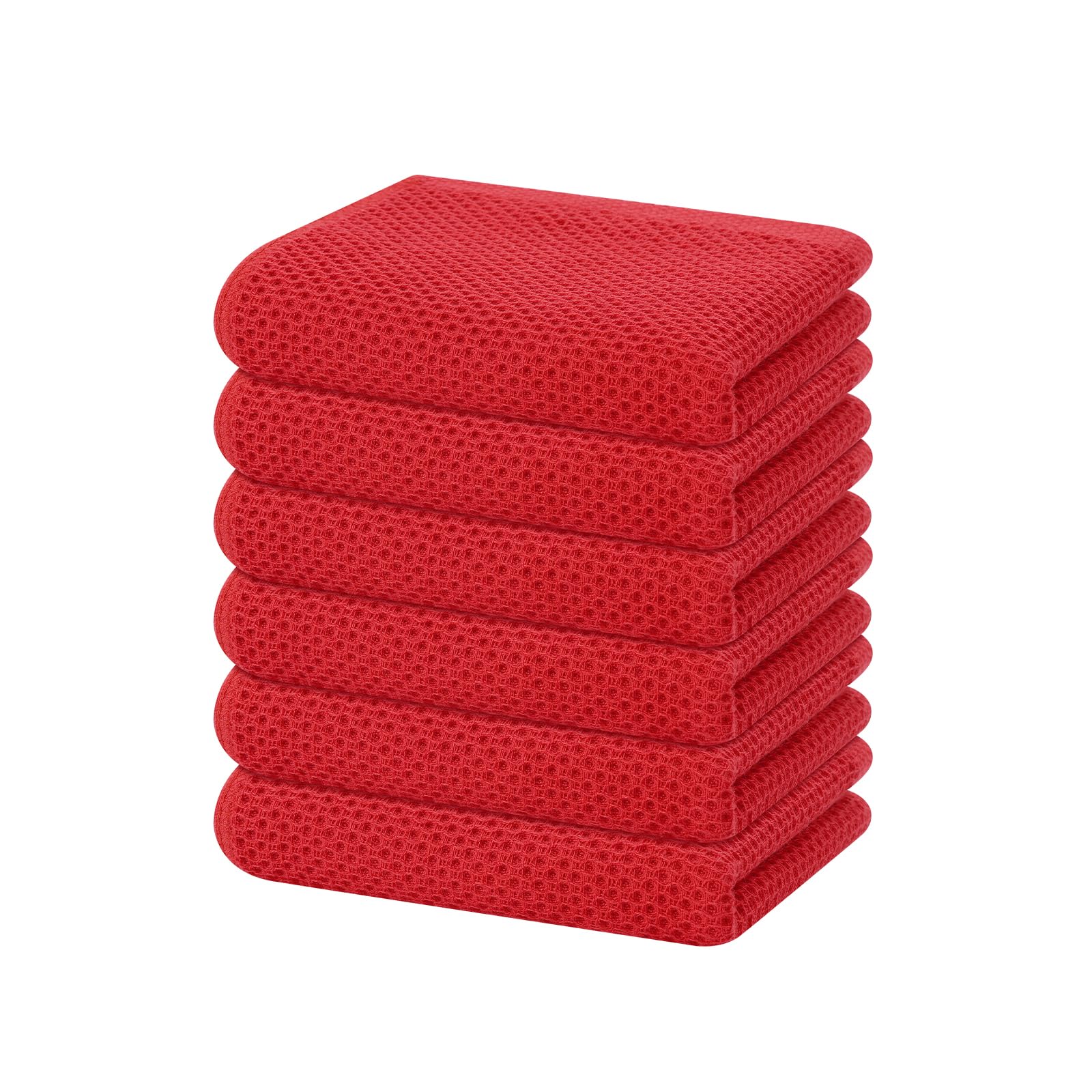 Homaxy 100% Cotton Waffle Weave Kitchen Dish Towels 6-Pack, Red