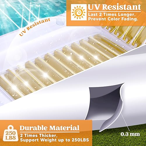 Miniatura 4 de Sloosh Flotador inflable de bronceado para piscina, flotador de balsa de 70 x 46 pulgadas, piscina de bronceado con almohada, tumbona personal para