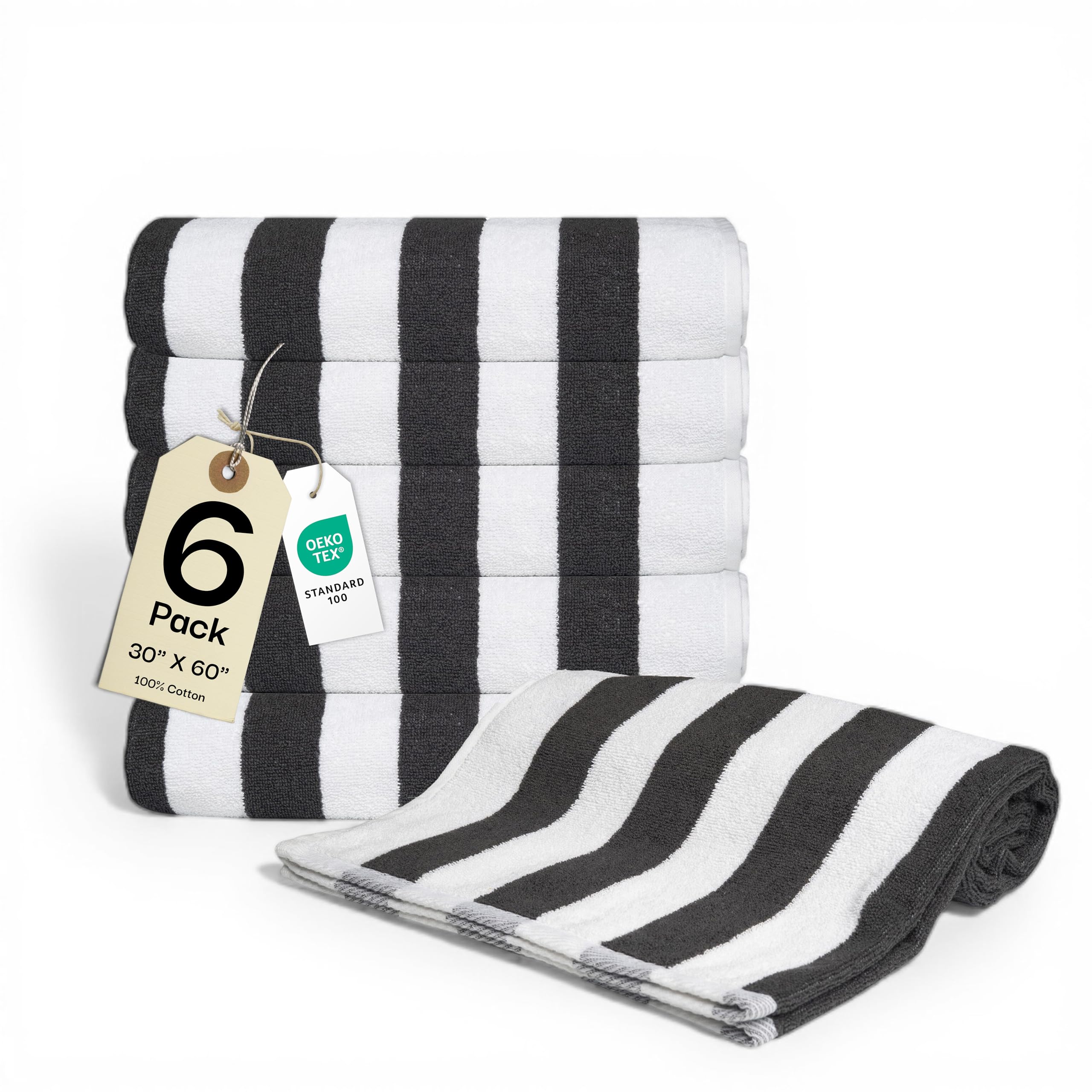 Photo 1 of Salt Earth Cotton Striped Beach Cabana Towel, 6 Pack - 30"x60" Quick Dry Towels, Pool Essentials, Travel, Gym & Bathroom Towels, Oversized Beach Vacation EssentialsSteel Grey