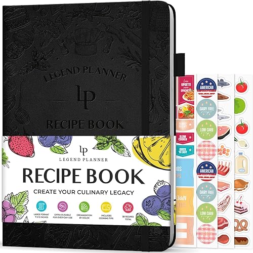 Legend - Libro de recetas familiar en blanco para escribir tus propias recetas, diario de cocina vacío, cuaderno de cocina personalizado, tapa dura,