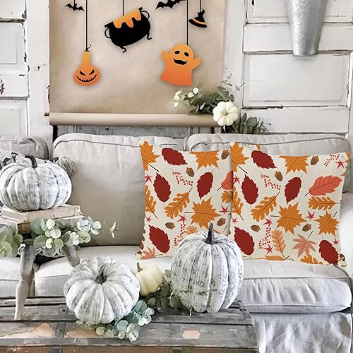 Miniatura 10 de JOOCAR Juego de 2 fundas de almohada de lino con diseño a cuadros de búfalo blanco y naranja de 18 x 18 pulgadas, fundas de almohada cuadradas