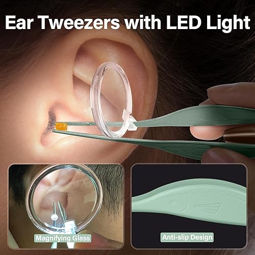 Miniatura 4 de POZILAN Kit de limpieza de oídos con luz LED, paquete de 15 unidades de eliminación de cera de oídos para niños y adultos, excavadora de cucharas y