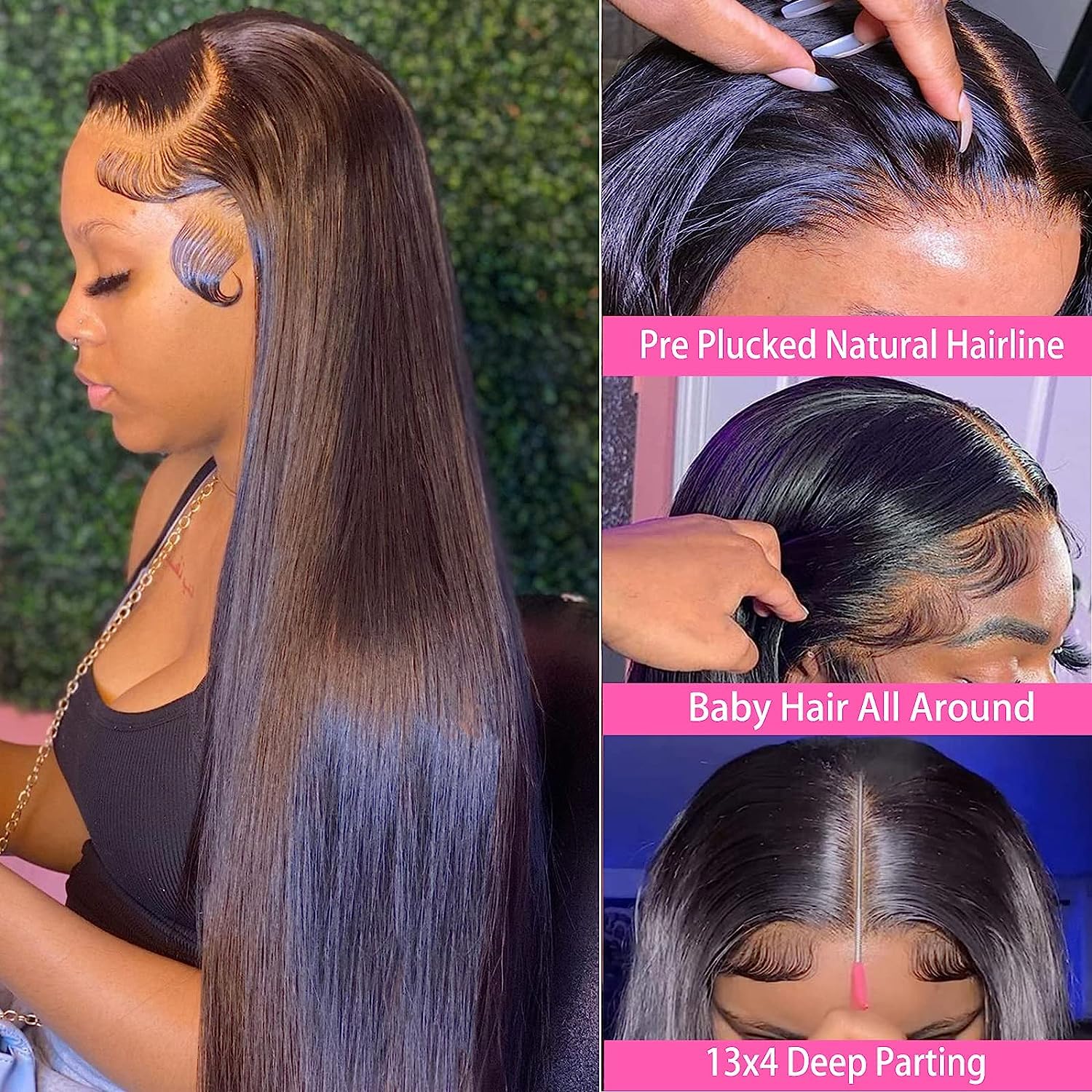 Amazon.com : Lemoda 13x6 Straight Lace Front Wigs Human Hair 