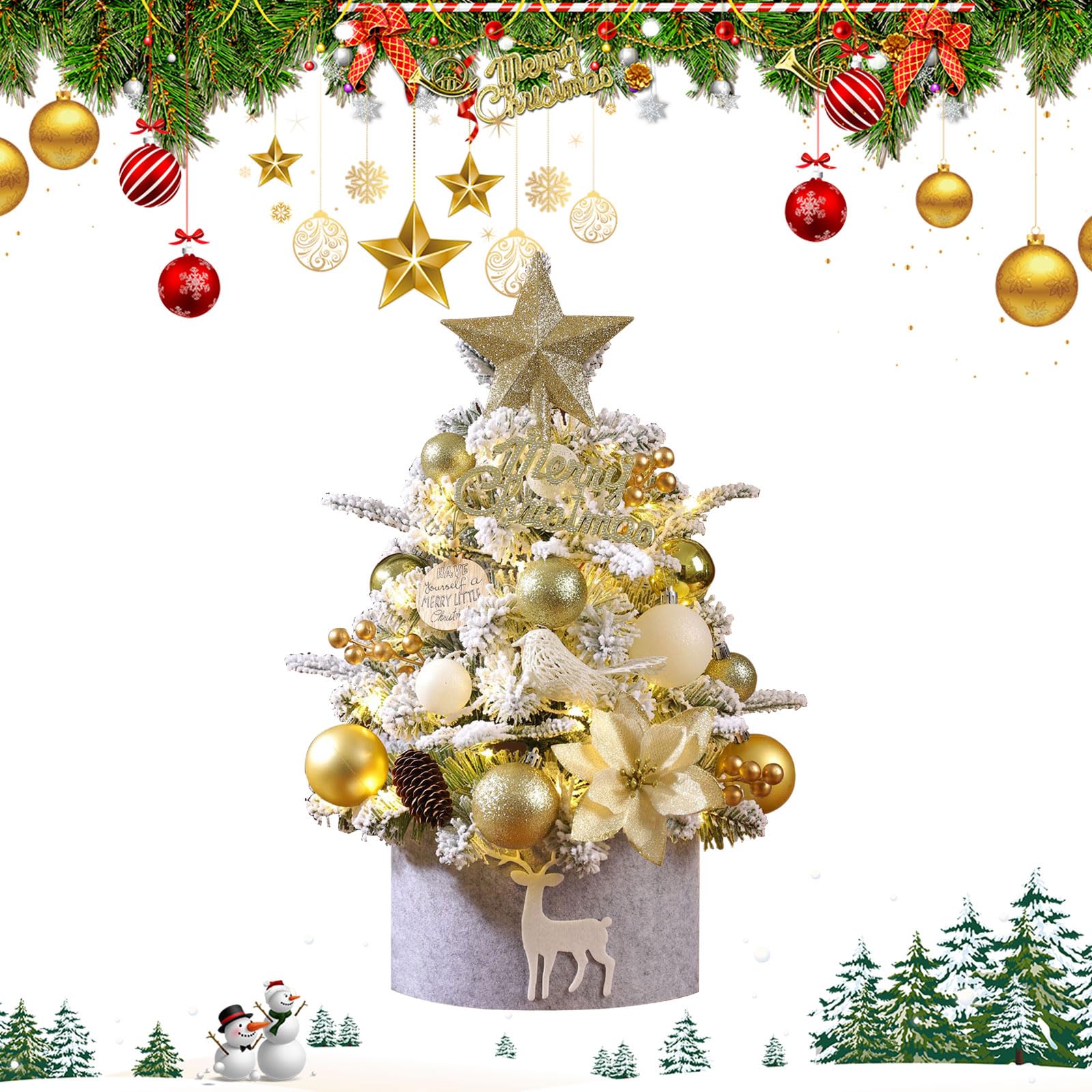 Tavola Desktop Mini Albero Di Natale 60cm Con Luci - Artificiale, Decorazioni Incluse, Per Tavola E Desktop Albero Natale Artificiale Luci