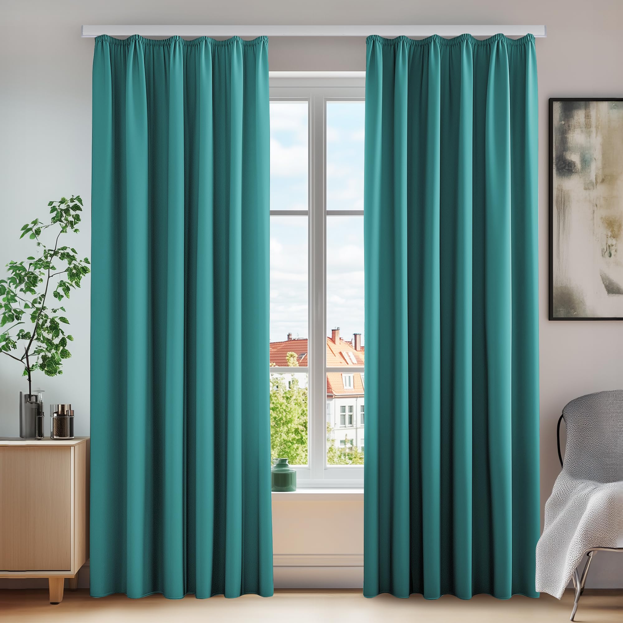 Deconovo Turquoise Noise Reduction Curtains Thermal Insulated Curtains Pencil Pleat Blackout Curtains For Kids Bedroom W55 X L79 One Pair