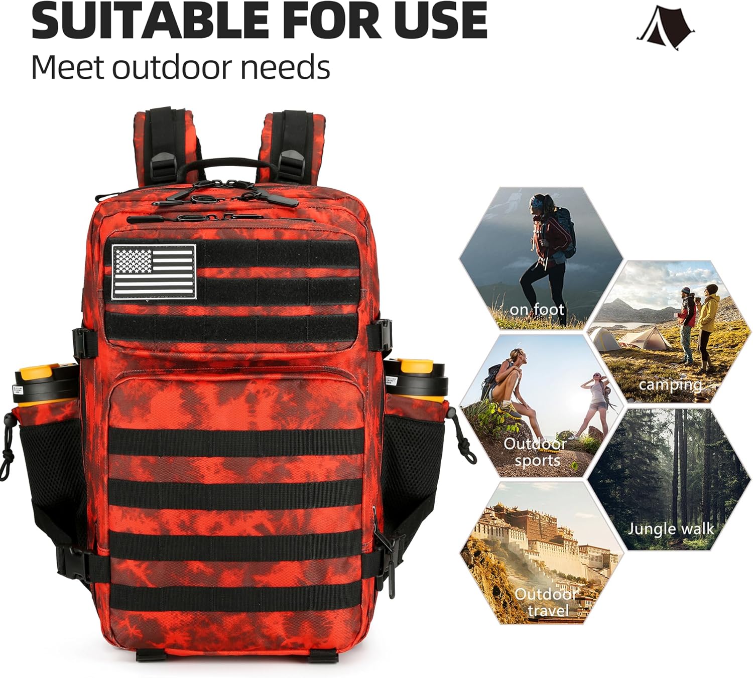 45L Tactical Assault Backpack 3 day assault pack with Molle Waterproof backpack Rucksack for Tactical Backpacks (Red water pattern) - Image 2
