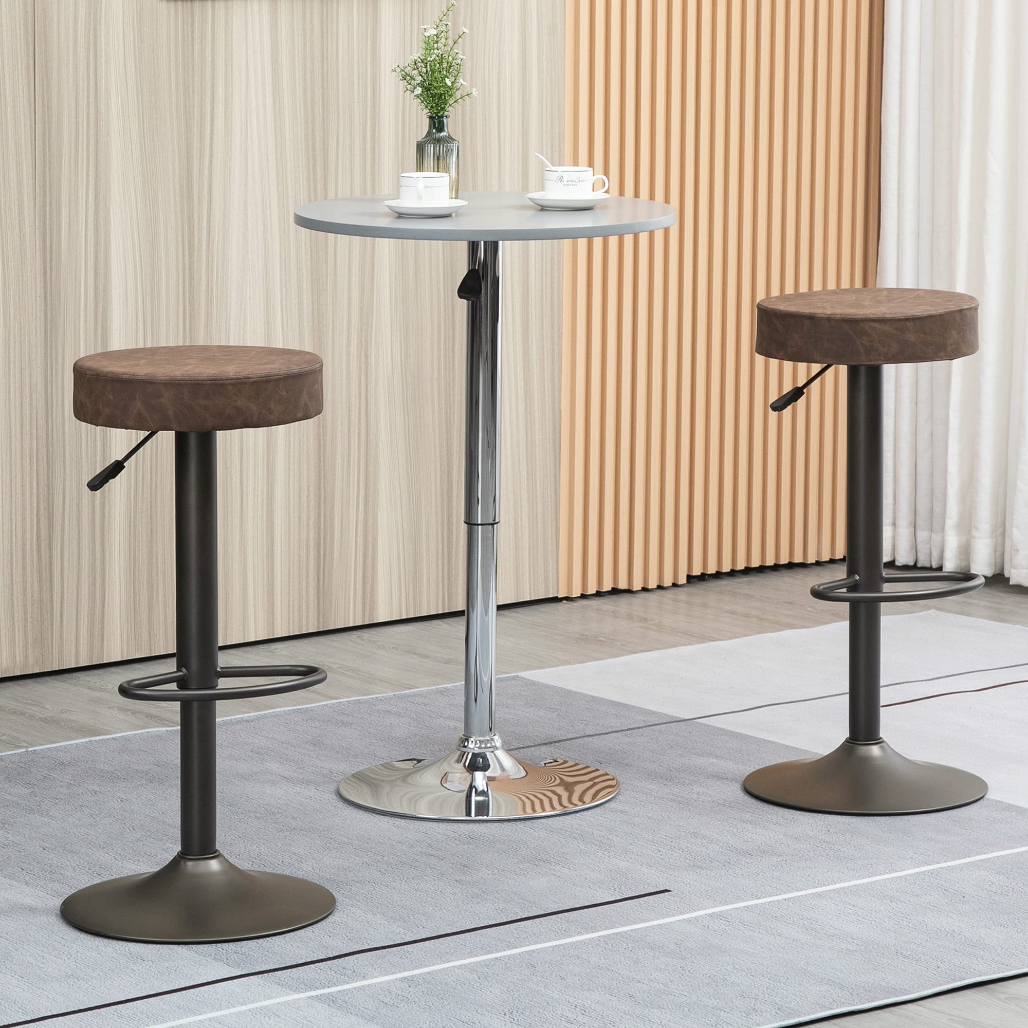 HOMCOM Set di 2 Sgabelli da Bar con Poggiapiedi, 35x36x64-85cm Marrone