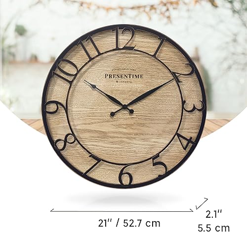 Miniatura 5 de Presentime & Co - Reloj de pared de la serie Farmhouse de 21 pulgadas, estilo cottage, diseño vintage, acabado de bronce antiguo frotado con aceite.