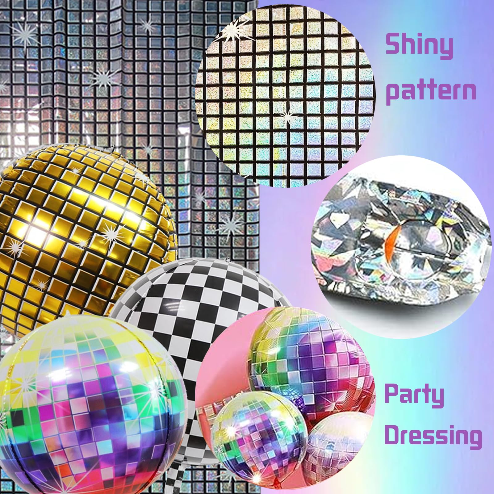YOUYIKE Disco Ball Balloons, 21 PCS 4D Disco Foil Balloons, Radio, Microphone, Metallic Glitter Curtain - Image 3