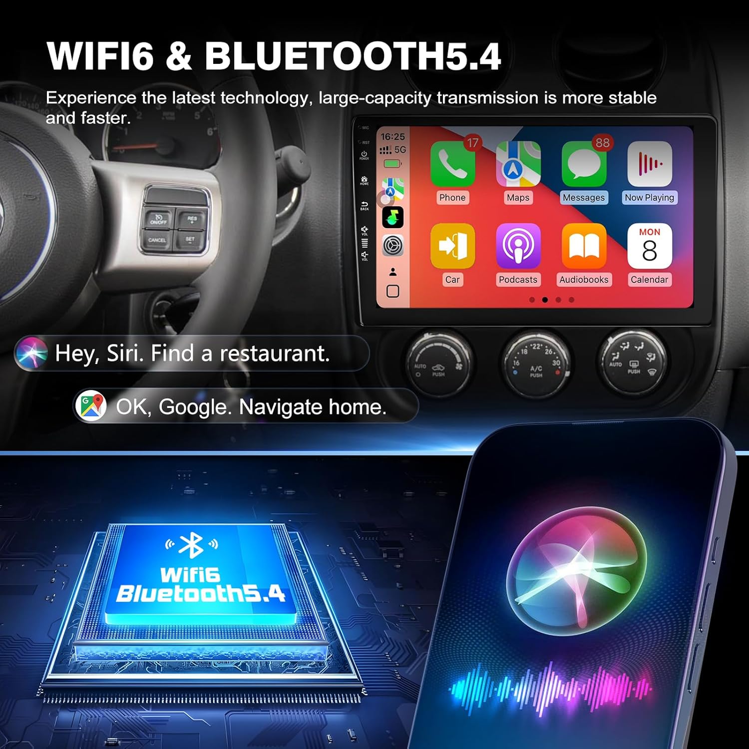 Car Radio Stereo for Jeep Compass Patriot 2010-2016,10" Android 13 Touchscreen Head Unit,Wireless CarPlay & Android Auto,GPS Navigation,HD Backup Camera,Mirror Link,WiFi 6,Bluetooth 5.4,FM,SWC