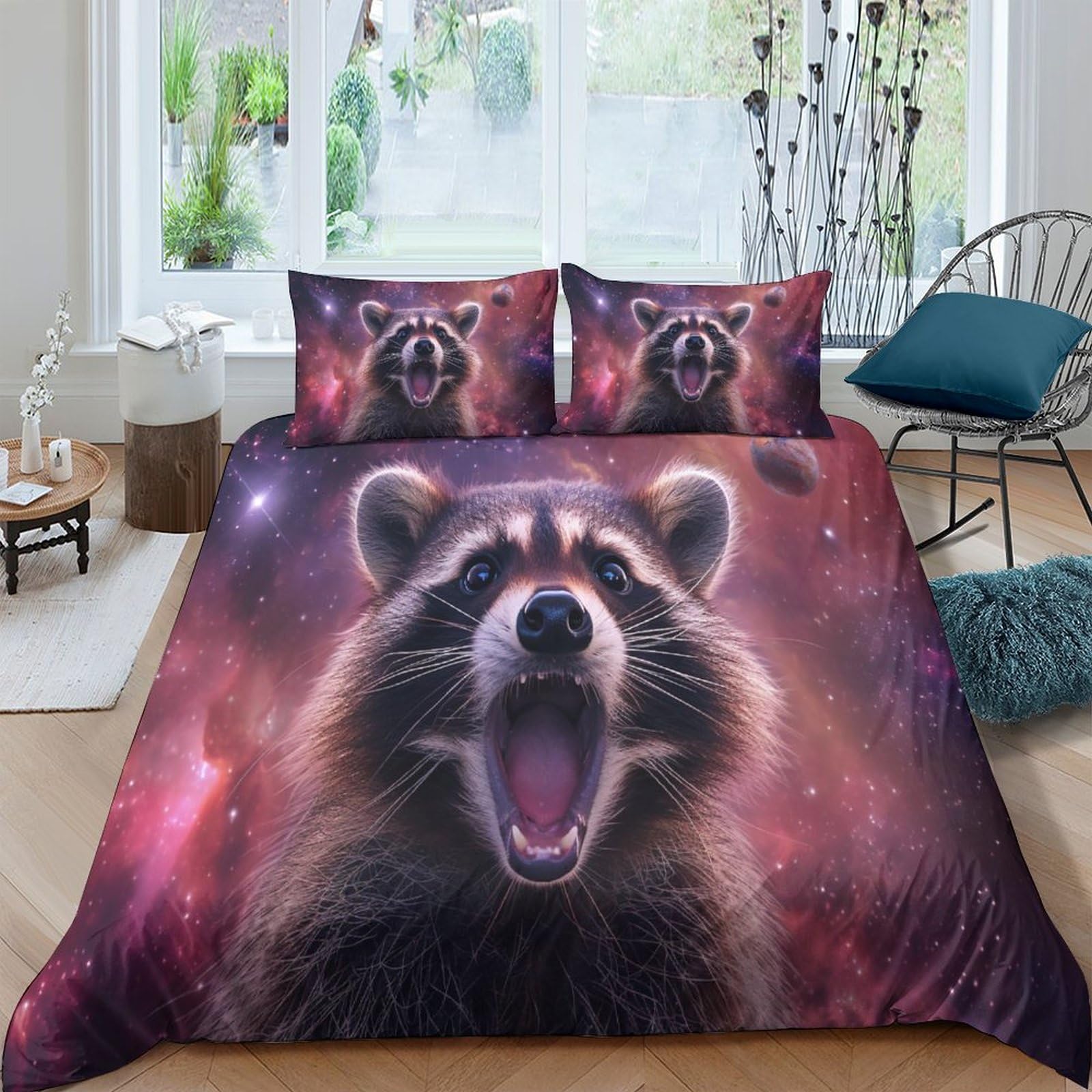 Parure de lit 3 pièces raton laveur 220x240cm en microfibre 3D premium texturée