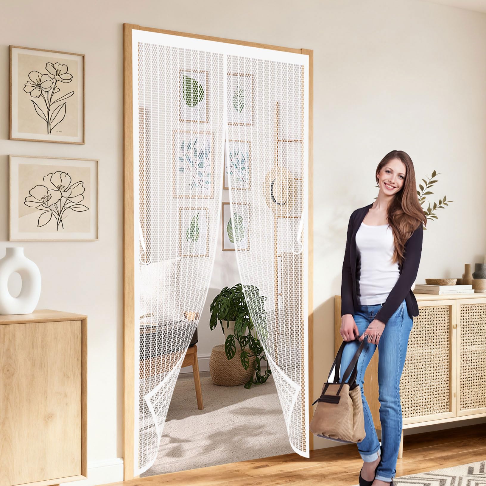 Magnetic Screen Door 141 x 126 cm Heavy Duty Mesh, Magnetic Self-Sealing Door Screen Self Sealing No Gap, Pet-Friendly for Home, Office and Store, White