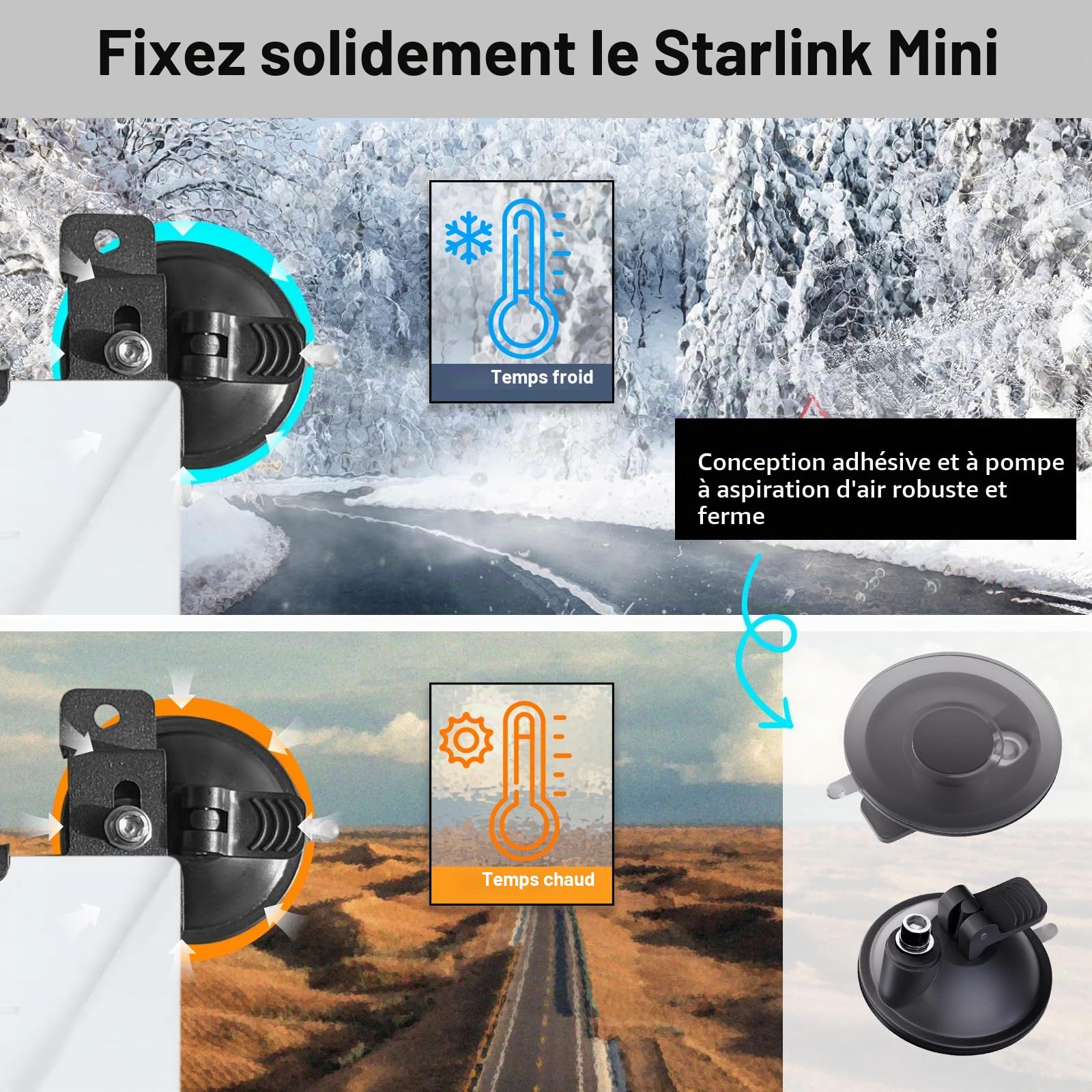 Starlink Mini support à ventouse pour voiture : support de voiture portable puissant pour réception satellite stable, fenêtres et auvents