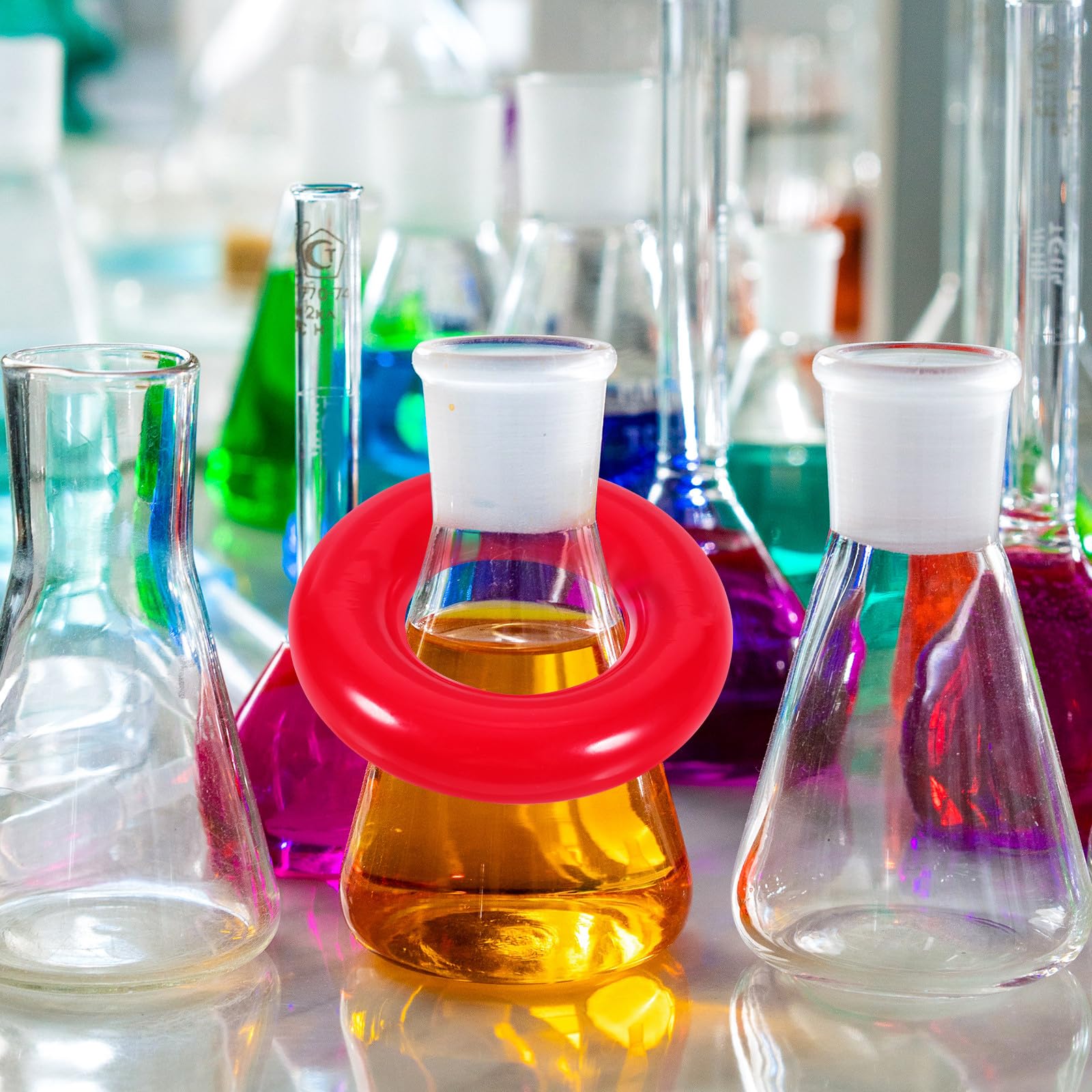 SOLUSTRE 2 Stück Gewichtsringe für Erlenmeyerkolben 48mm Verdickte Laborkolbenbeschwerungsringe Sicher für Chemieunterricht und Laborgebrauch Zufällige Farbe