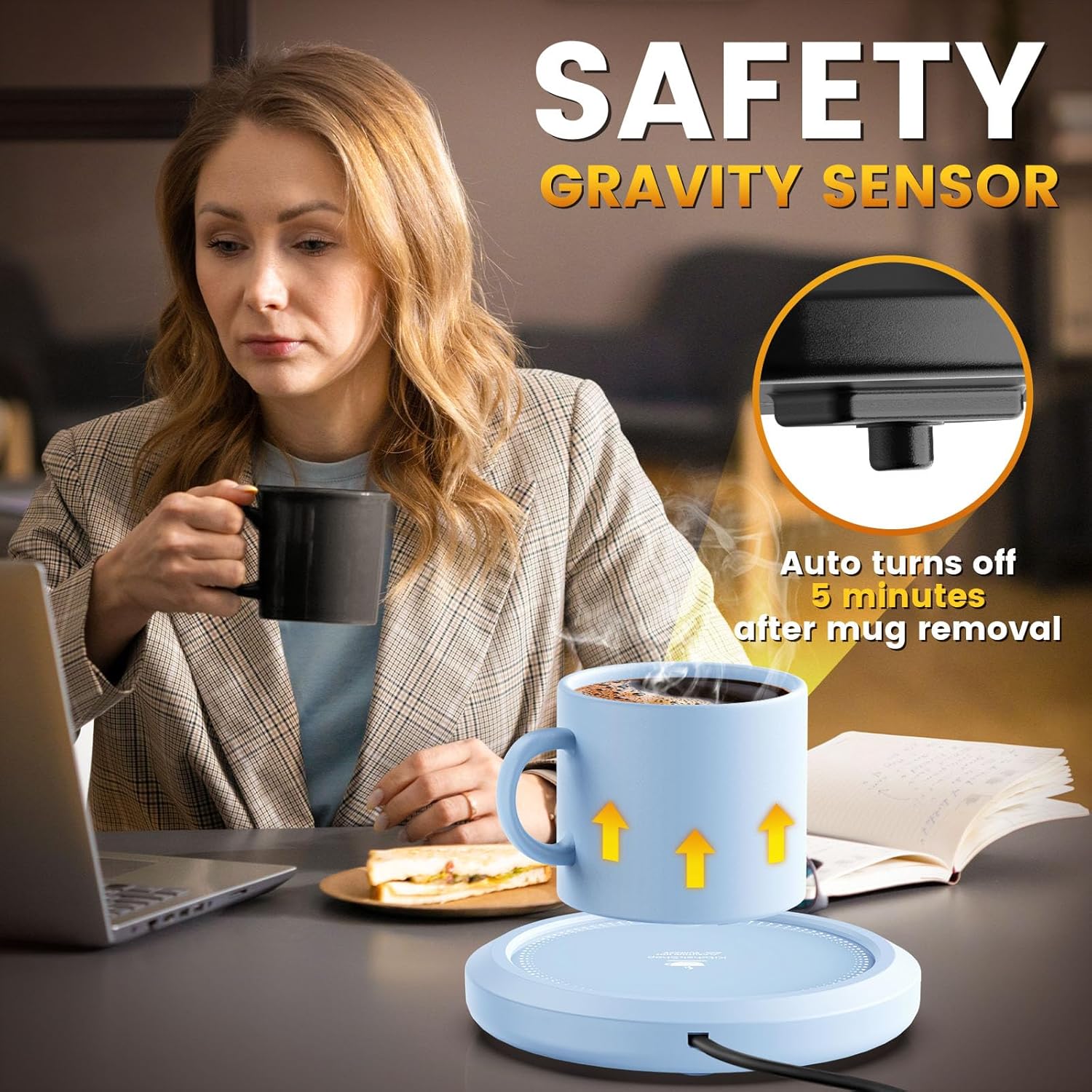 Fast Heating Mug Warmer - 4 Temp Settings & 1-12H Timer, Coffee Cup Warmer Plate for Desk Auto Shut Off, Ideal Beverage Warmer Gift for Coffee, Tea, Milk (Blue)