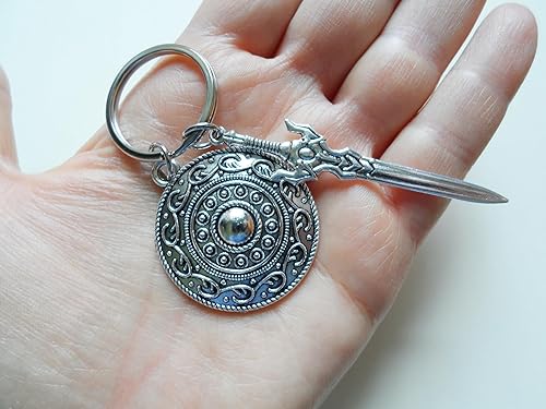 Miniatura 3 de Shield & Sword Charm Keychain, Knight Keychain, Warrior Keychain, Fantasy Keychain