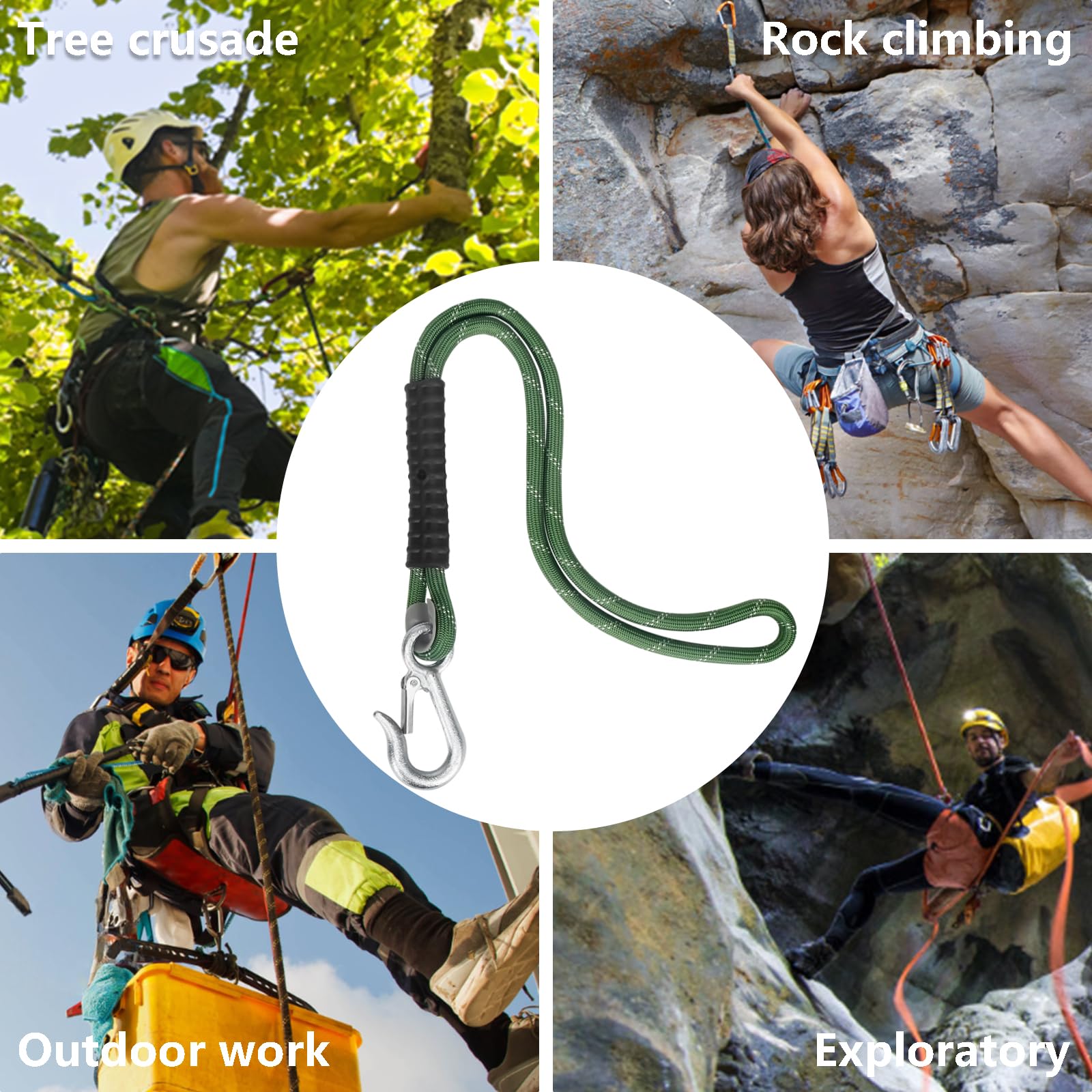 Corde de hamac extérieure 1M Charge maximale 450kg, Accessoire de suspension avec crochets pour hamac balançoire Yoga, Vert