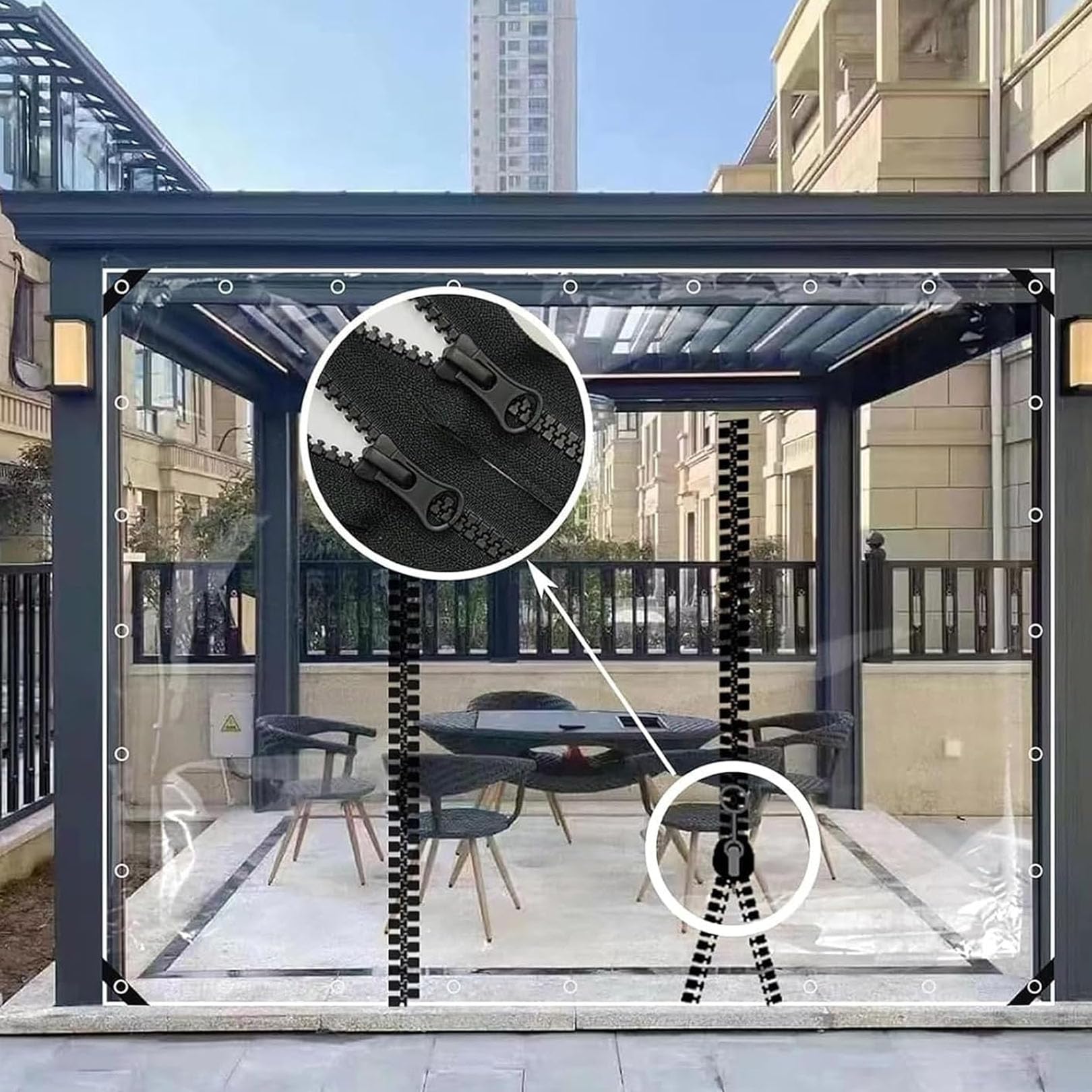 Telo PVC trasparente per esterno 2,5 × 7,5m spessore 0,5 mm con cerniera | Tenda-telo resistente agli agenti atmosferici, con superficie idrorepellente, pannello laterale per pergola, terrazzo
