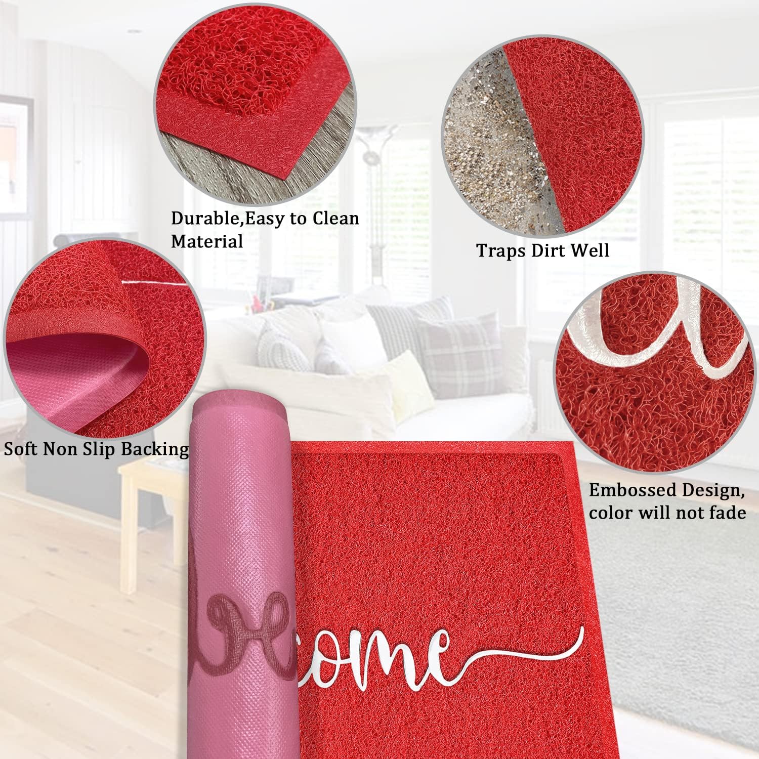 AAZZKANG Red Door Mat Large 36"x24" with Non Slip Rubber Backing Outside Inside Welcome Mats for Front Door Easy to Clean Entry Doormat for Patio,High Traffic Areas