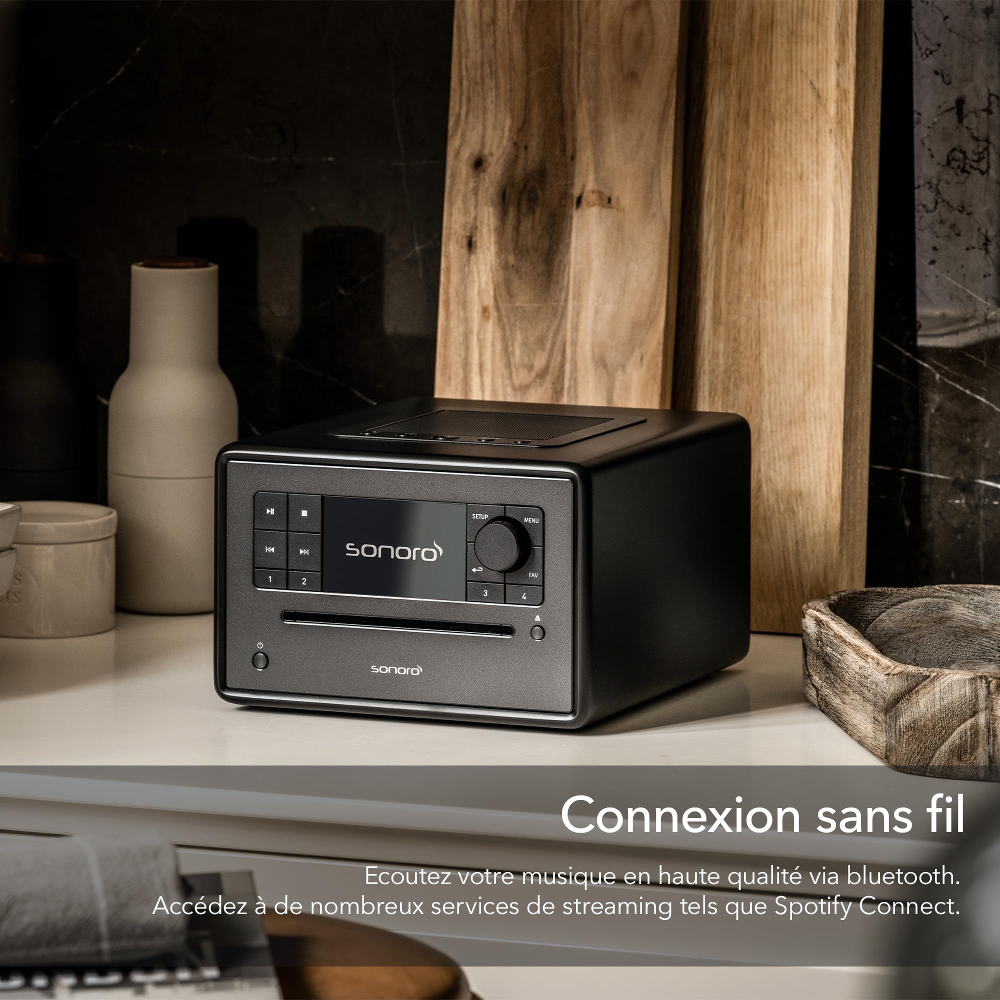 sonoro Elite Internetradio avec lecteur CD (FM, DAB Plus, podcasts, Spotify, Amazon Music, Deezer) Noir mat