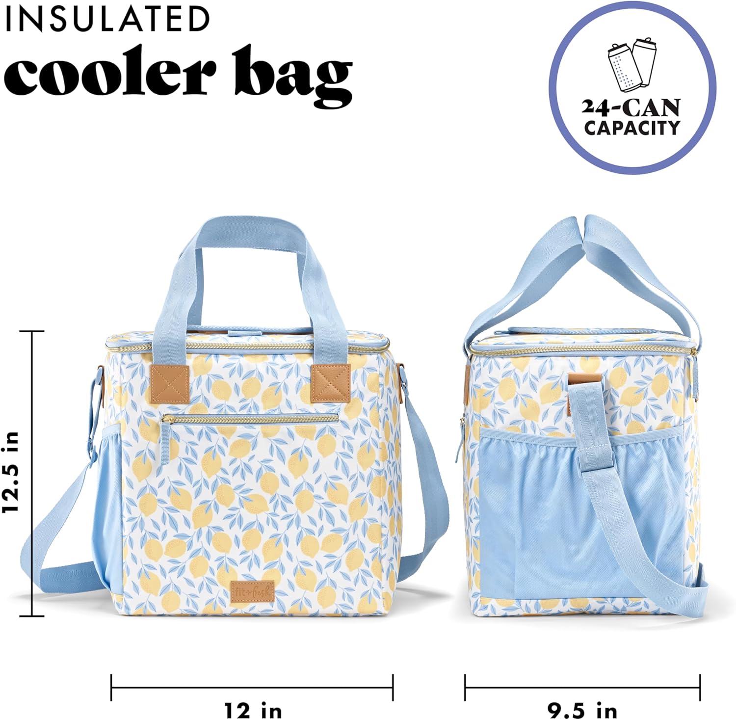 Fit & Fresh, 24-Can Soft Cooler Bag Insulated Leak-Resistant, Portable Soft Cooler, Large Cooler, Soft Sided Cooler Bag, Travel Cooler, Lemon Vines