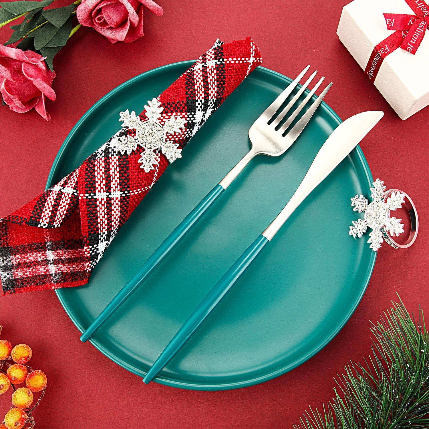 12 Portatovaglioli Natale KAHEIGN - Fiocco Di Neve Oro Con Strass - Foto 14