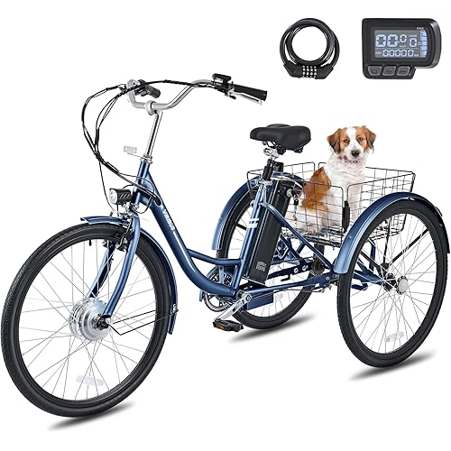 VIRIBUS Electric Tricycle for Adults, 24 26 inch Electric Trike 250W(Peak 500W) with 468Wh Removable Battery, Lock, Motorized Adult Tricycle, 3 Wheel Electric Bike for Seniors, E Trikes 330 lb.
